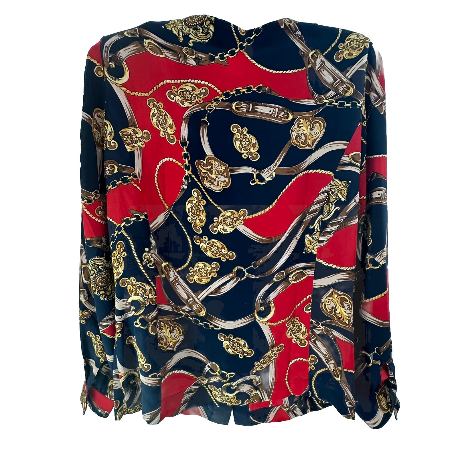 Vtg Stephanie Andrews 100% Silk Button Dwn Blouse XS Navy L/S Corpcore Old Money