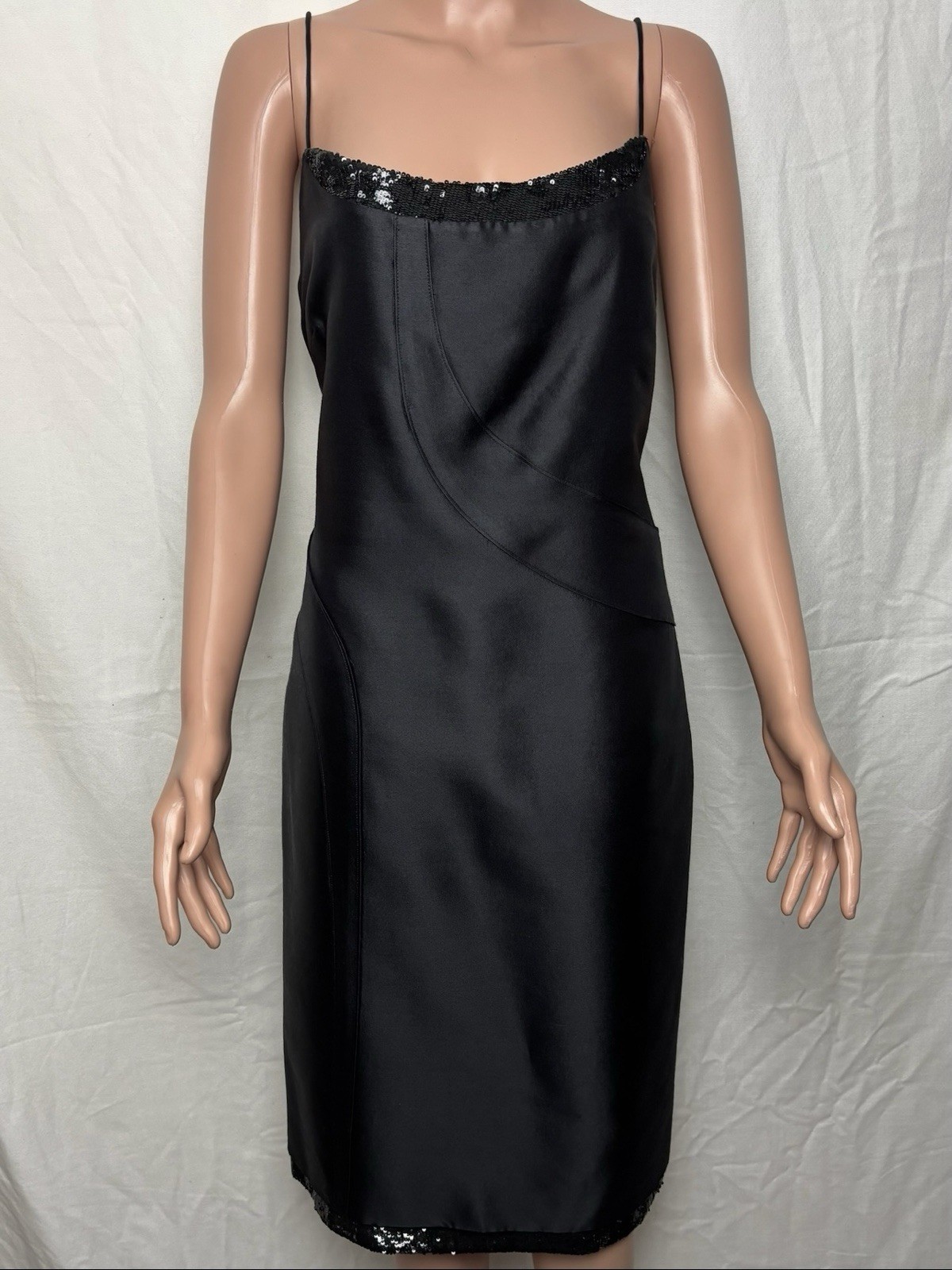 Chado Ralph Rucci Black Silk Wool Bead Cocktail Dress Size 12 NWT Neiman Marcus