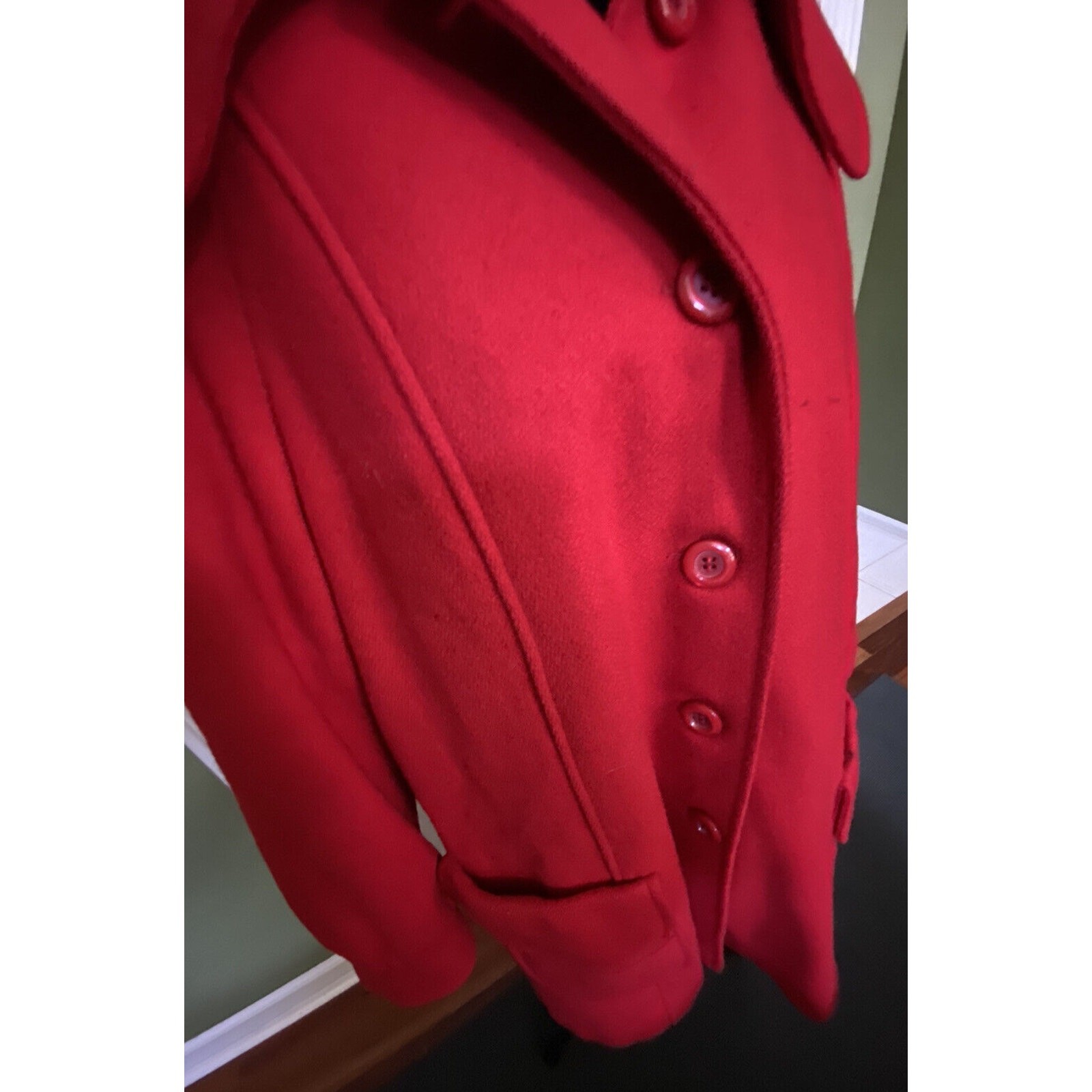 Sears Fashions Designs Red Wool Nylon Winter VTG Ladies Coat Jacket Cabin READ