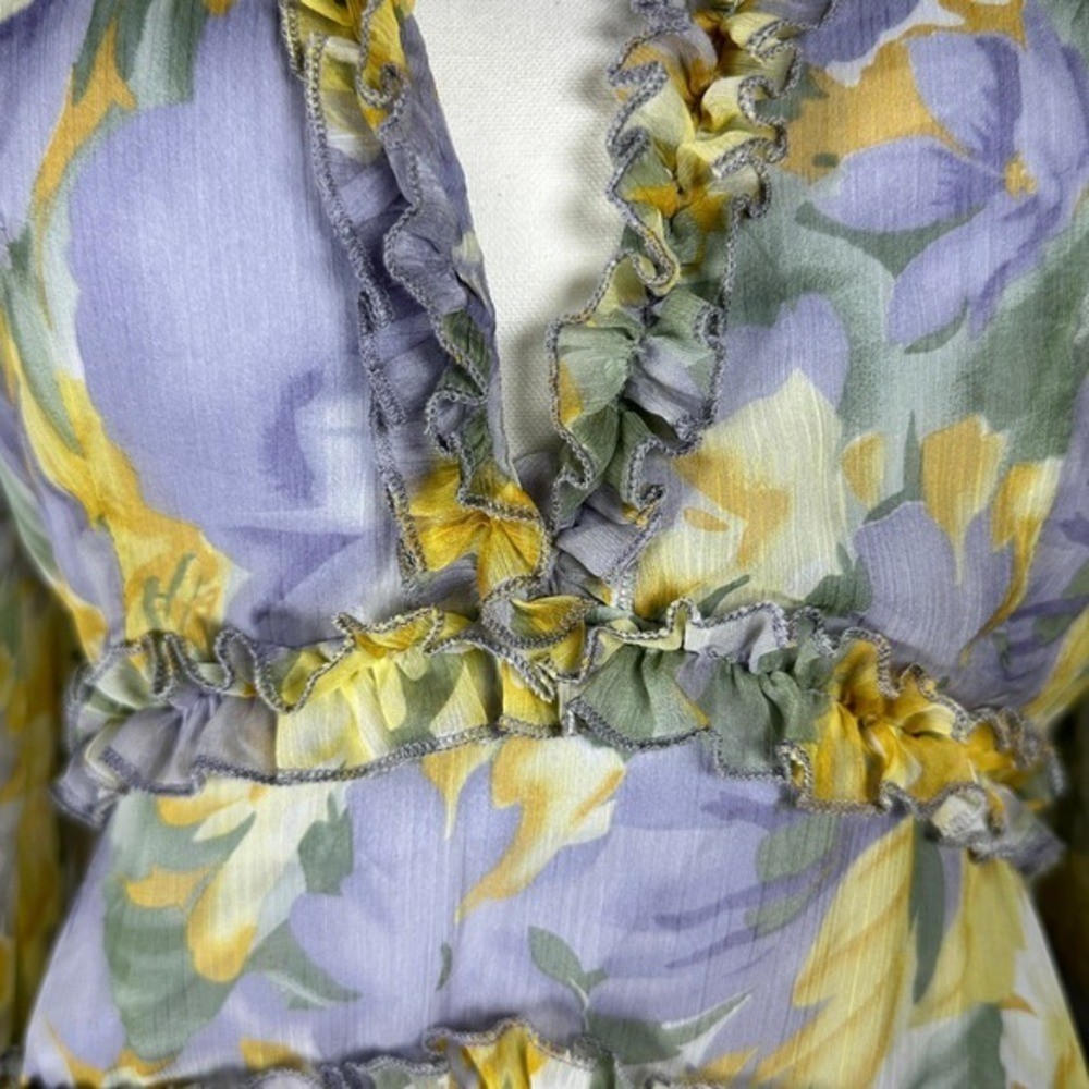 Saints + Secrets Floral Ruffle Mini Dress Open Back Cottgecore Romantic Sz M