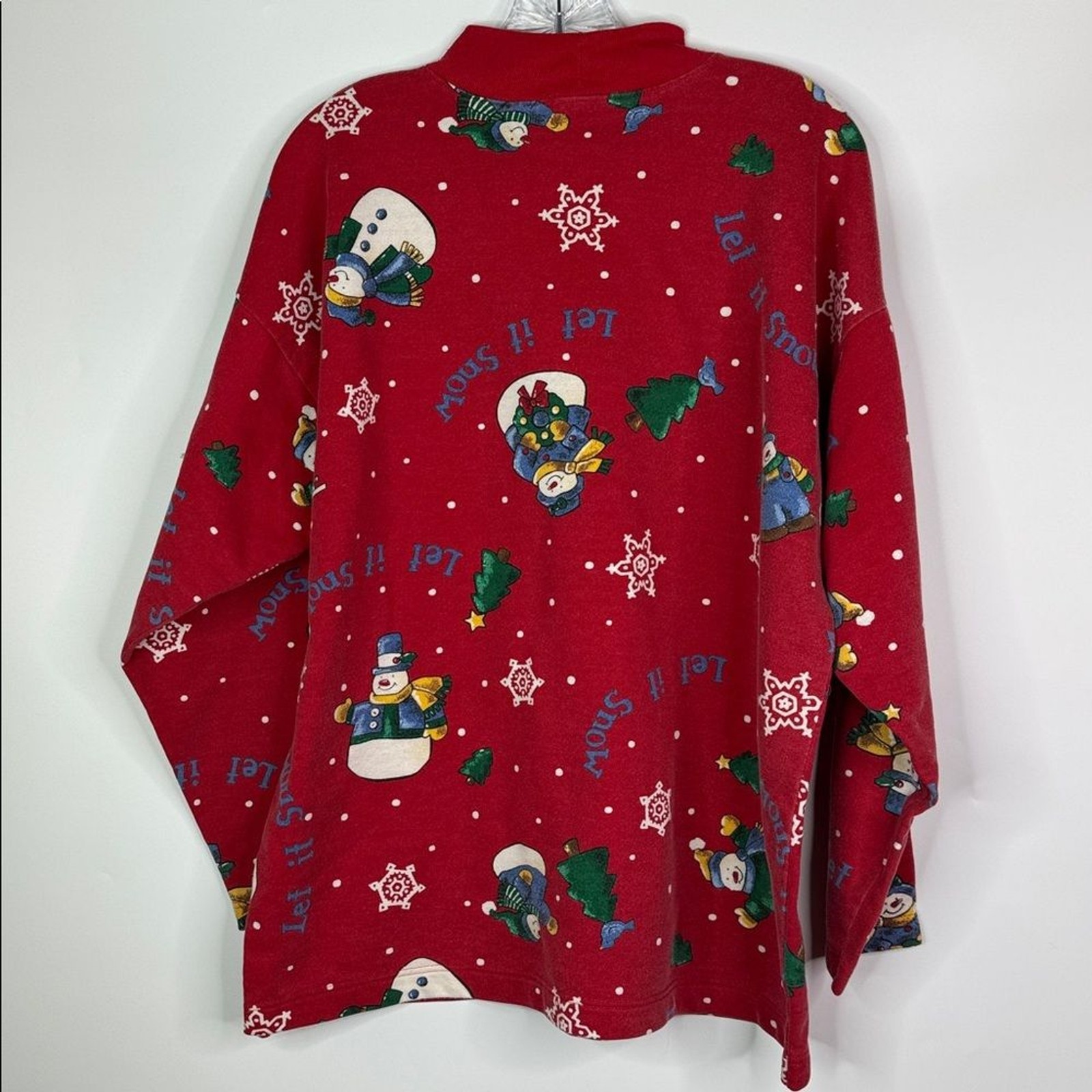 Vintage Holiday Time Let It Snow Turtleneck Long Sleeve Shirt Size Large