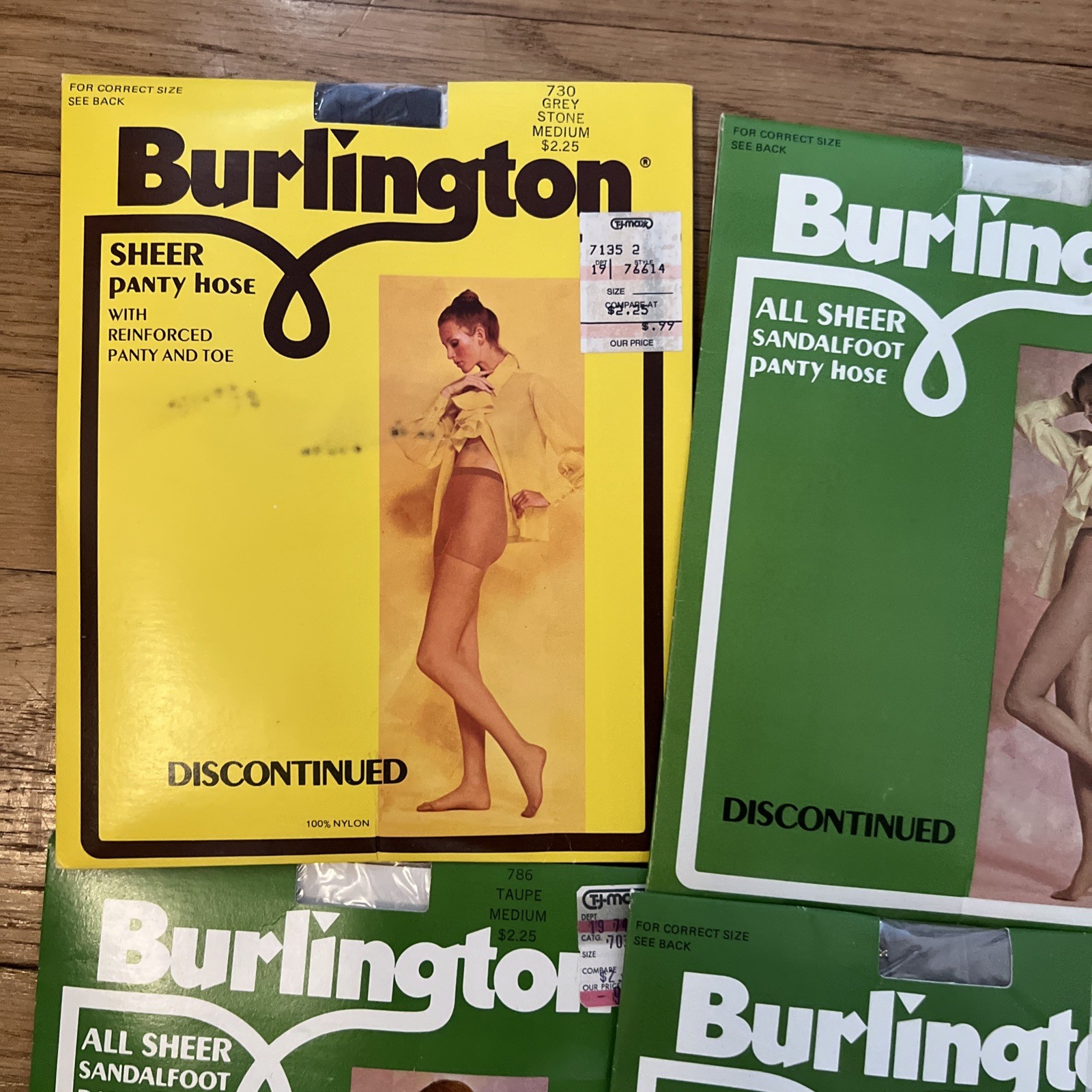 Vintage Burlington Sheer Pantyhose Lot 4 Pairs Dove Grey Taupe Size Medium