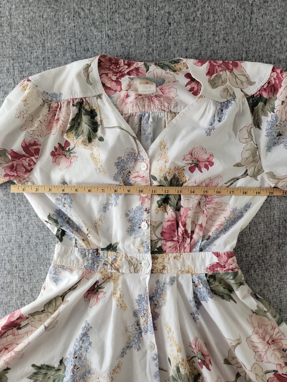 Vtg 80s Cottagecore Floral Maxi Dress 12 14 Cotton Puff Sleeve Button Front USA
