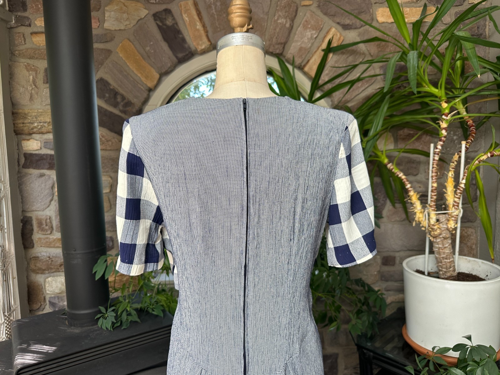 Vintage 1990s Blue and White Check Midi Dress TR Bentley