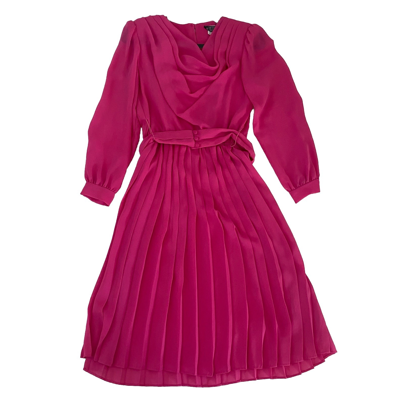 VTG Lisa Michaels Sz S/M Pink Chiffon Sheer Accordian Pleat Secretary Tea Dress