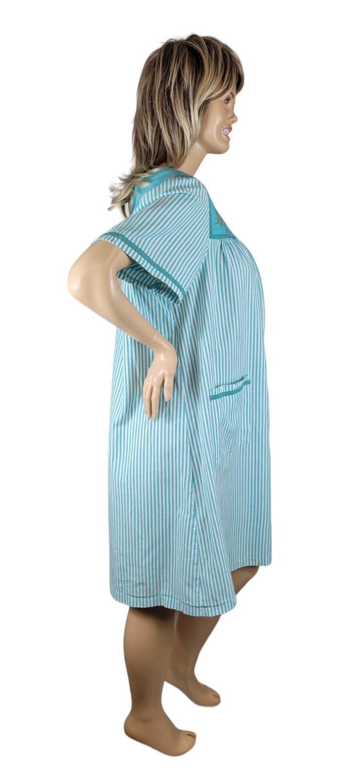 Vintage Go Softly Patio House Dress Stripes & Peacock Feathers Full Zip Boho XL