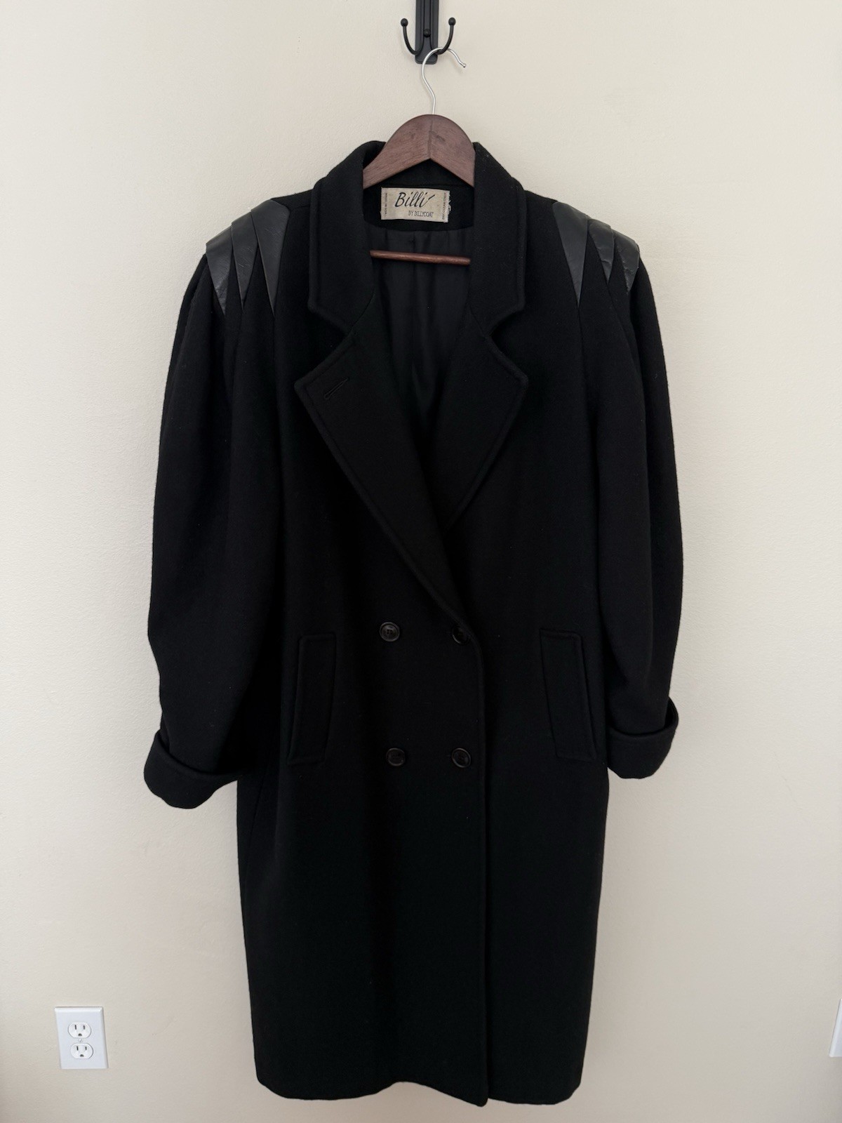 VINTAGE BILLI Billycoat Womens XL Black Wool Long Coat 80s USA Made Drk Academia