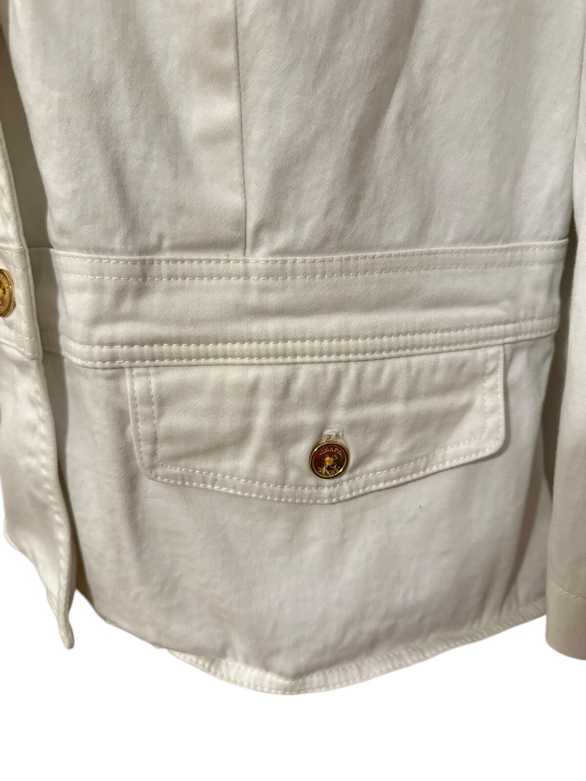 Chaps Women’s White Jean Jacket Pocket Gold Buttons Size 1X