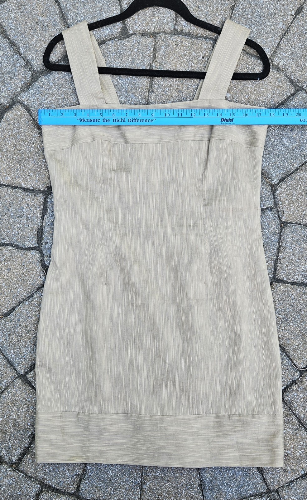 Anthropologie Golden Tan Sheath Dress Texture Square Neckline Chic Isabella Bird