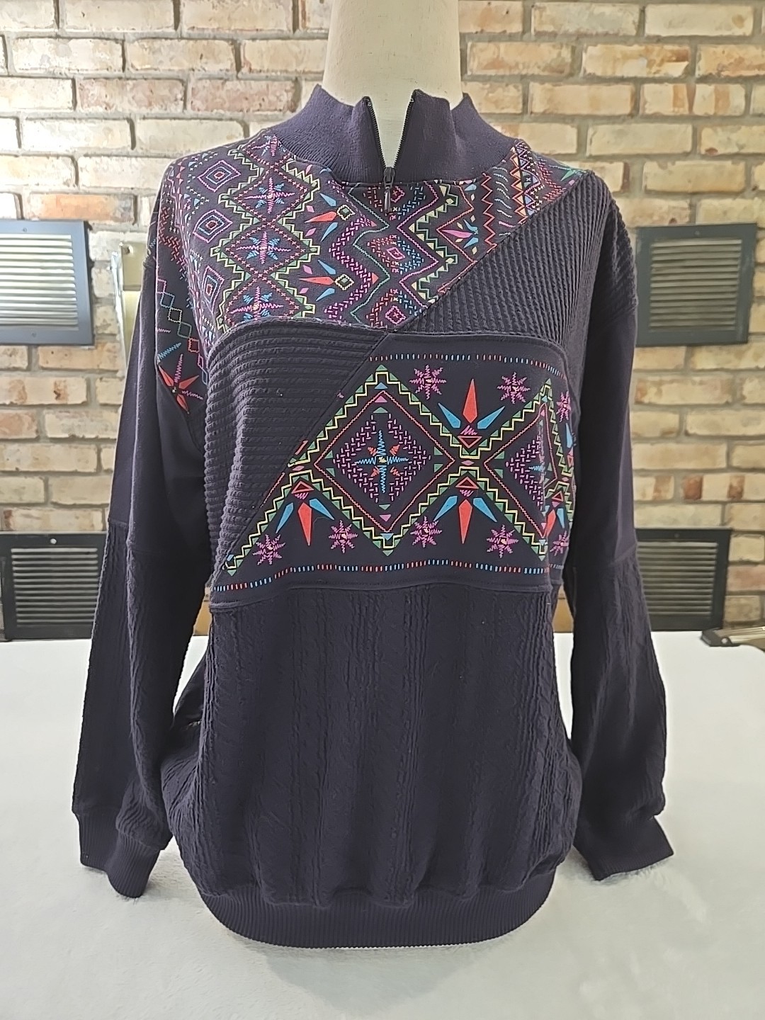 Blast Vtg 90s Southwestern 1/4 Zip Mock Neck Sweatshirt Womans Sz Med Oversized
