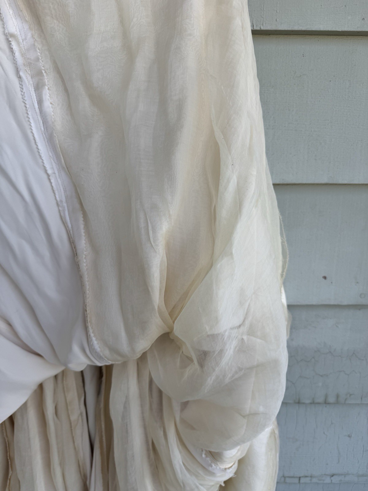 Vtg 40/50’s Satin Wedding Dress Beige Cream Lace Size 2 ? Lace Sequins 22” Waist