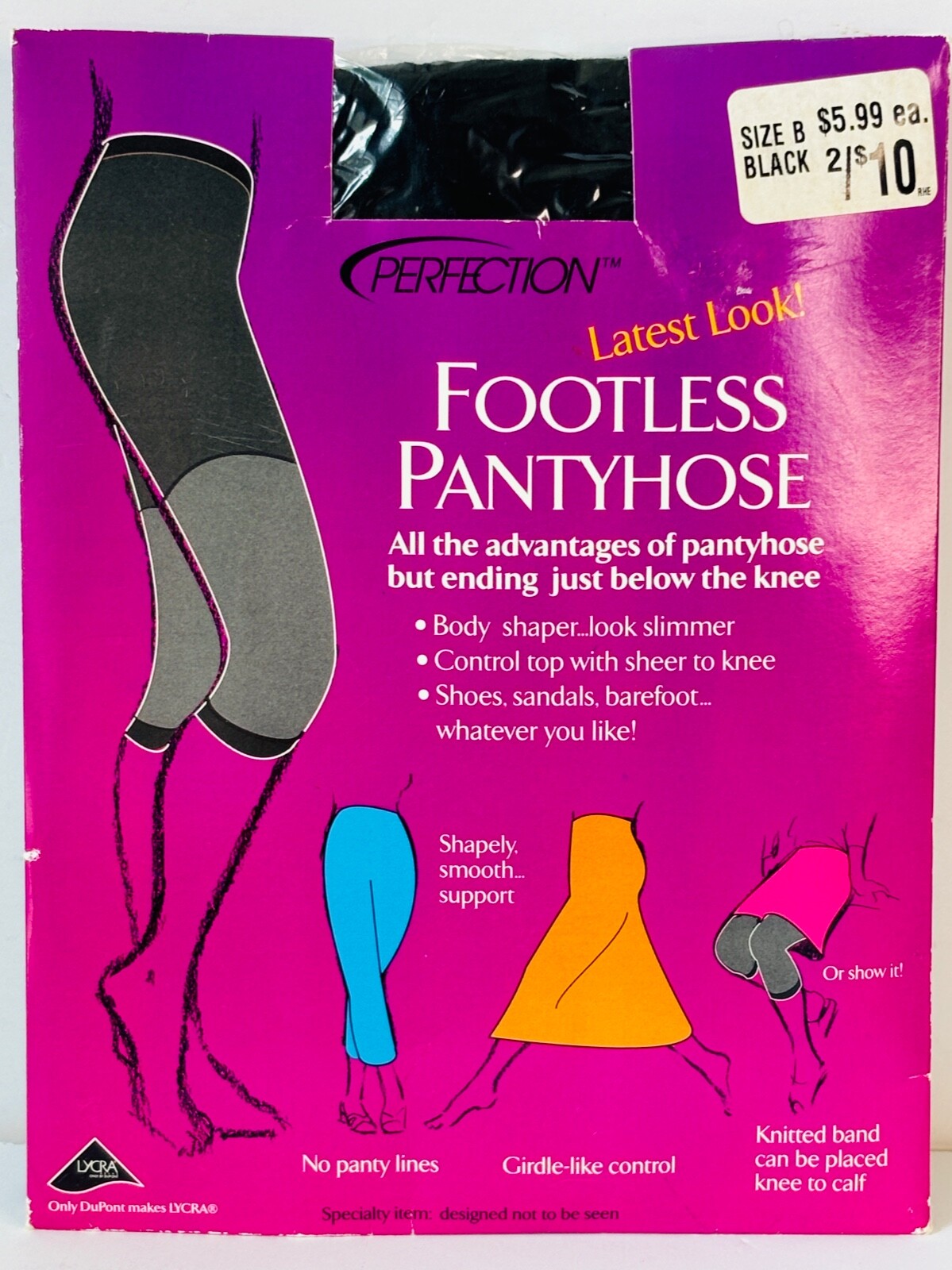 VTG PERFECTION BLACK FOOTLESS TIGHT CONTROL TOP SHEER TO KNEE LENGTH PANTYHOSE*B