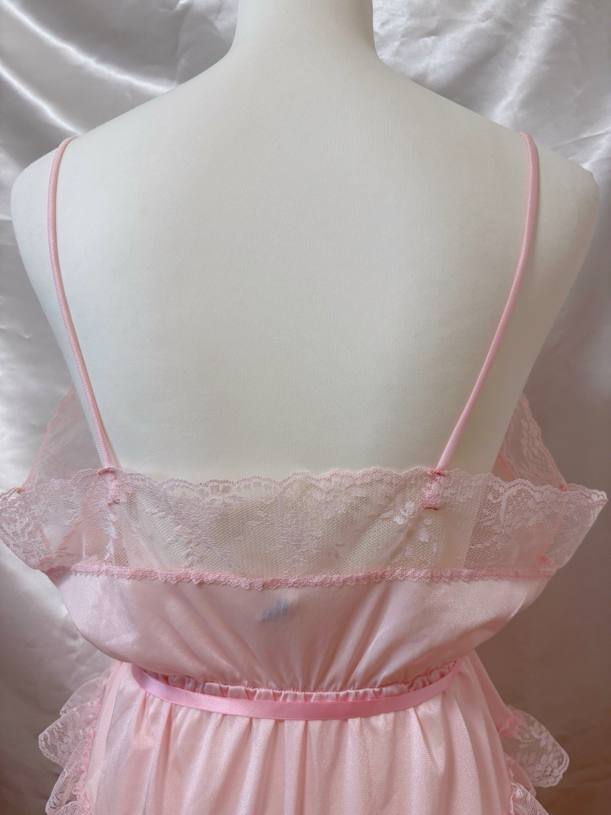 Vintage 1970s Lace Lingerie Teddy Nightgown Romper Bodysuit USA Pink Kawaii