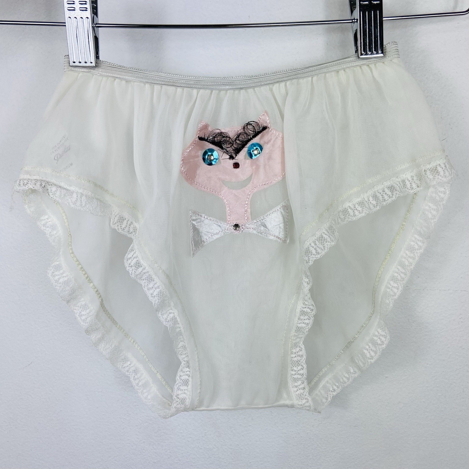 Vtg Custom Cat Appliqué Dutchess Double Layer Nylon Panties Sz M Sheer 50s 60s ?