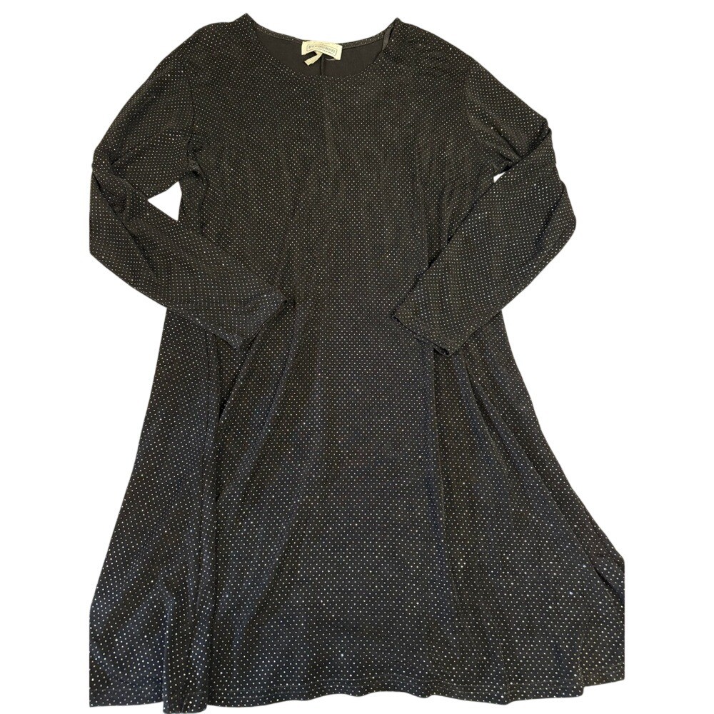 Vintage 80s Impressions of California Dress XL Black Polka Dot Long Sleeve