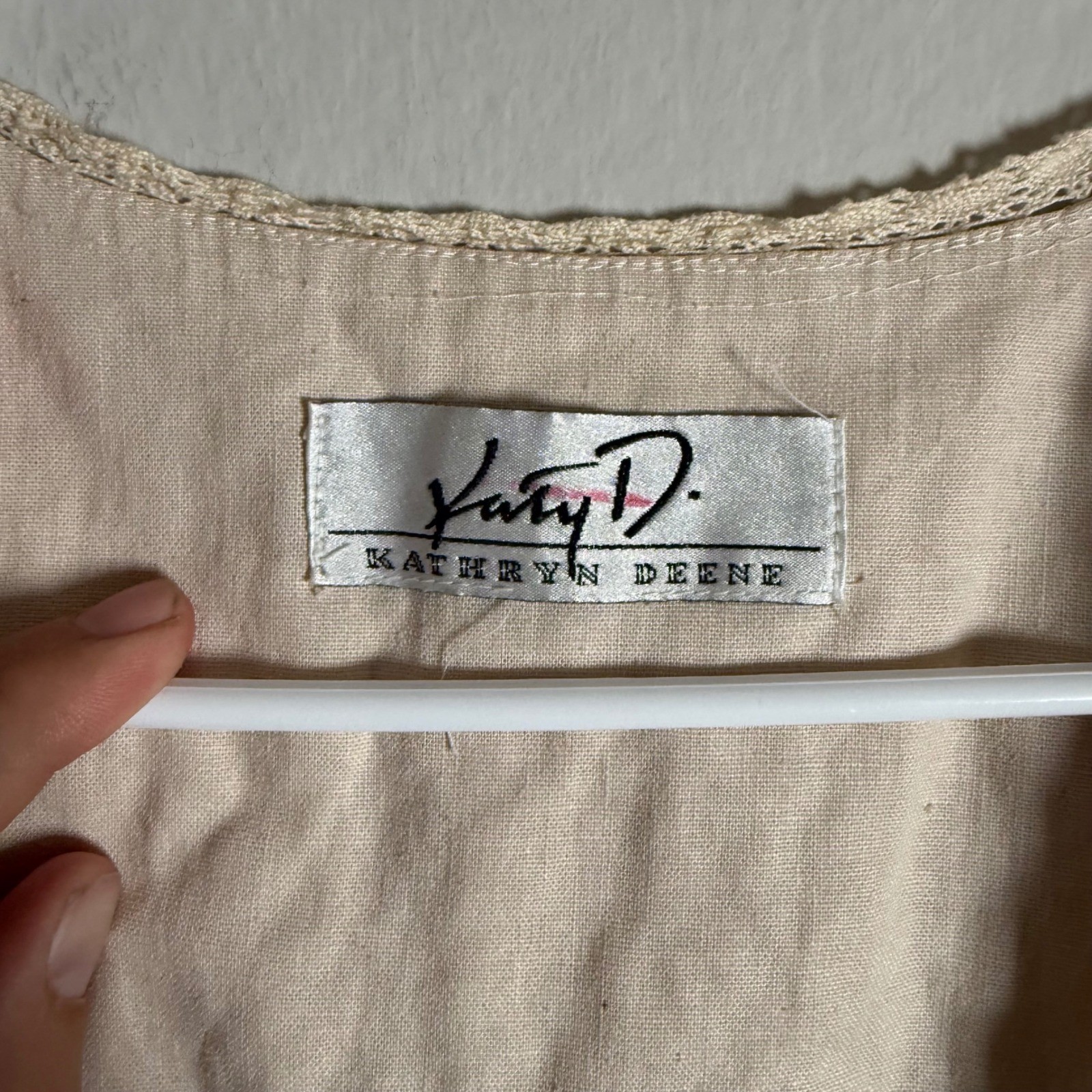 Vintage Kathryn Deene Katy D Crochet Vest Cream Floral Pearl Embellished Boho