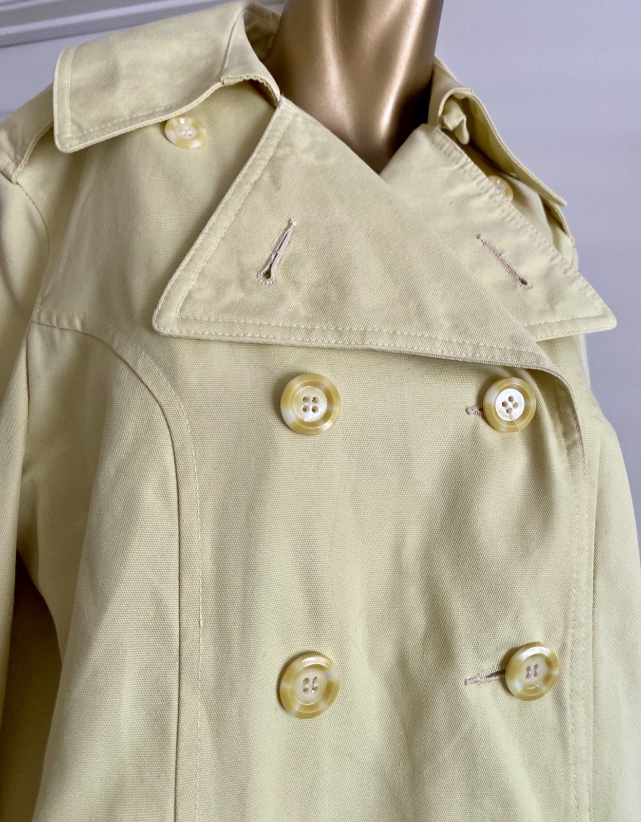 Vtg Sunny Yellow All Weather Trench Coat Polka Dot Double Breasted Volup Size 14