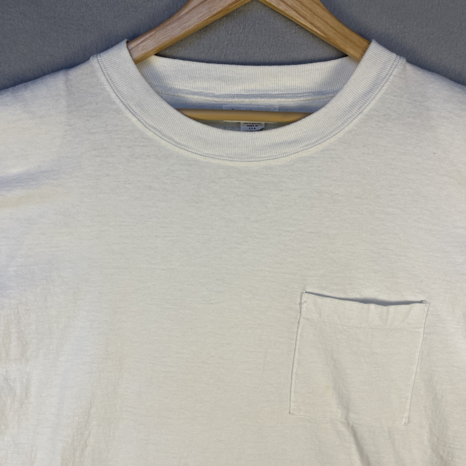 Vtg 80s Express Campagnie Internationale Padded Shoulder Pocket Tee White USA