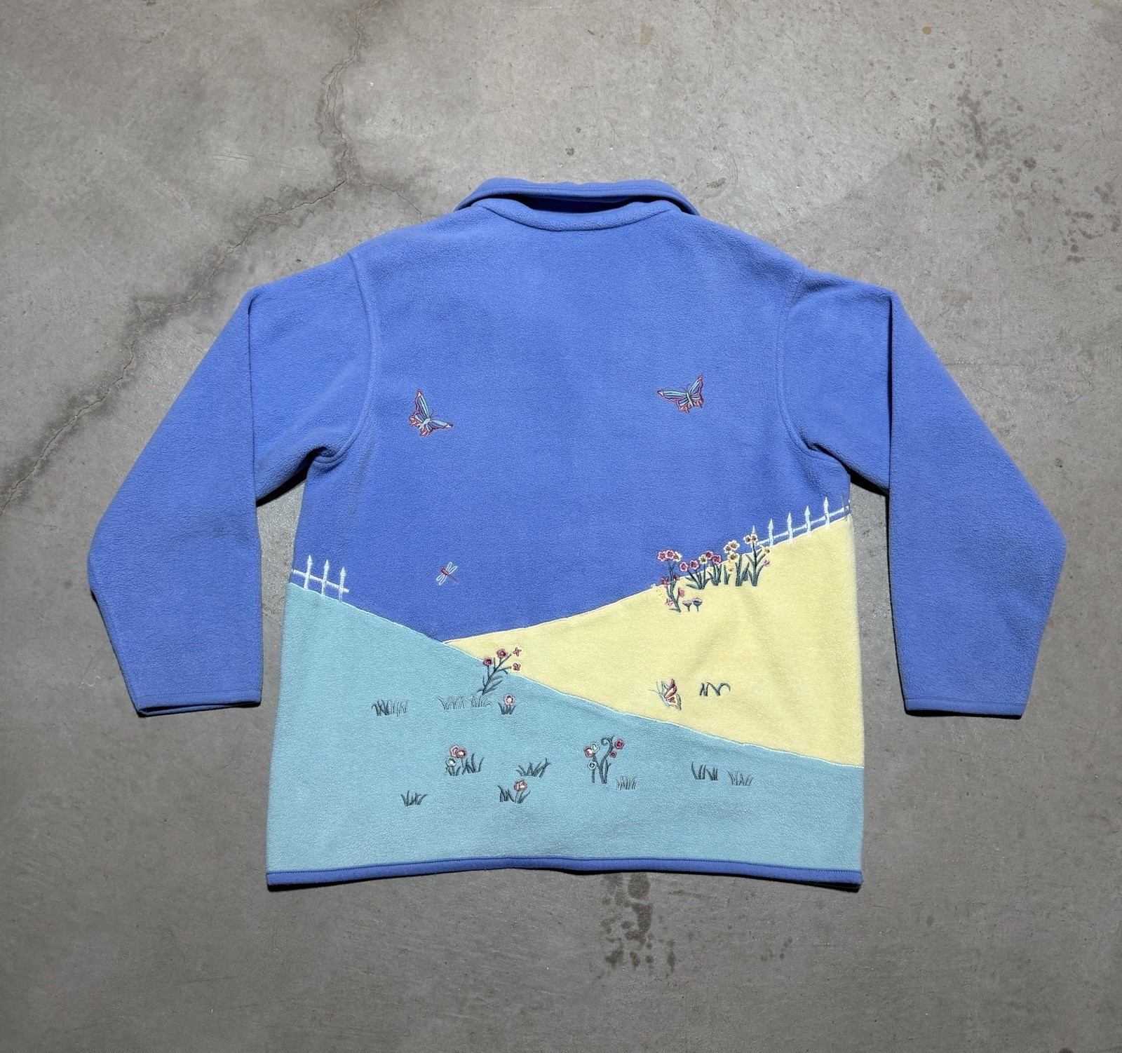 Vintage 90s Northern Reflections Beach Garden Fleece Sweater Sz L Nature Flower