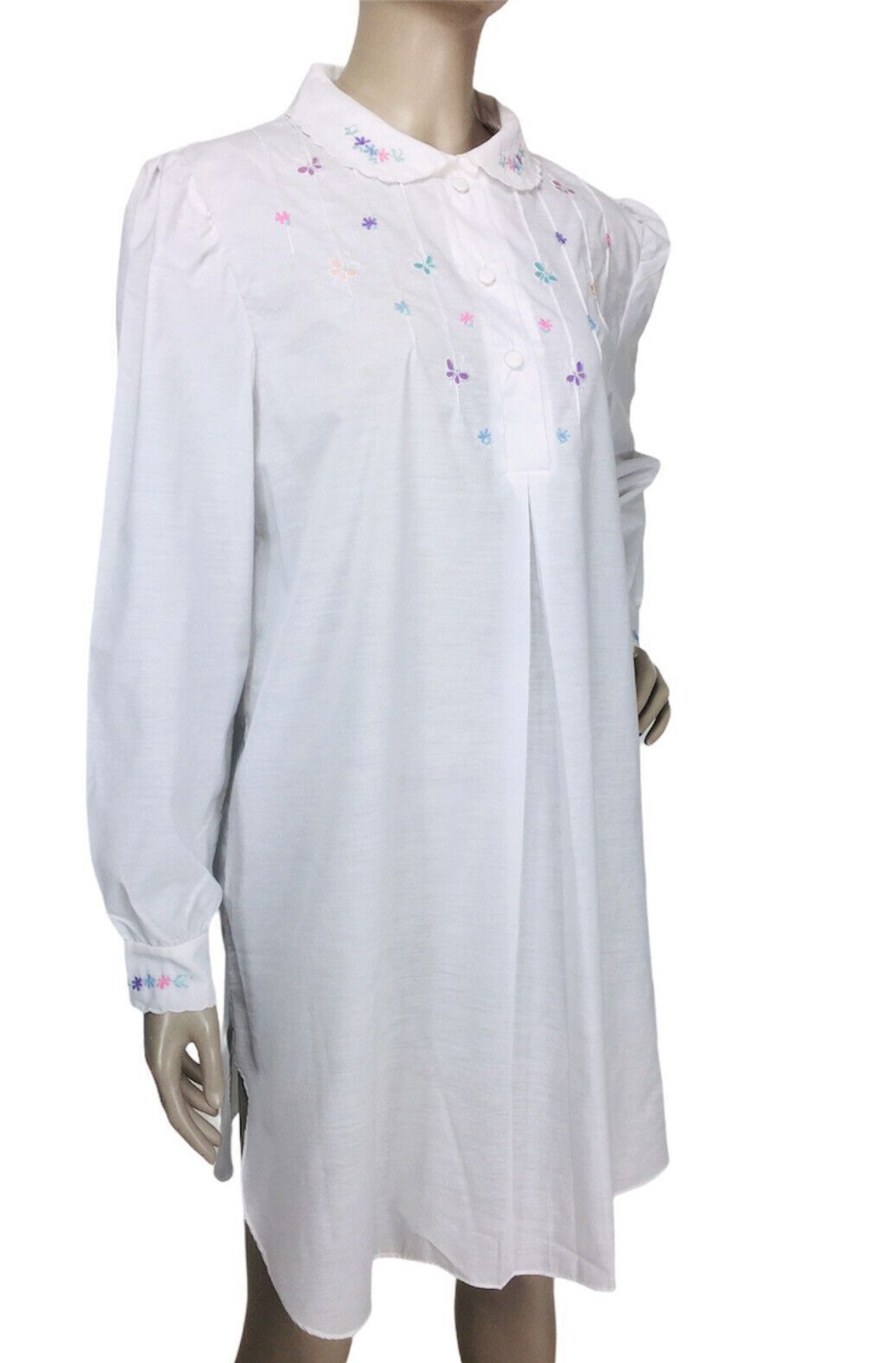 VTG Jodie Arden Hand Embroidered Butterflies Puff Sleeve Sleep Shirt Nightgown