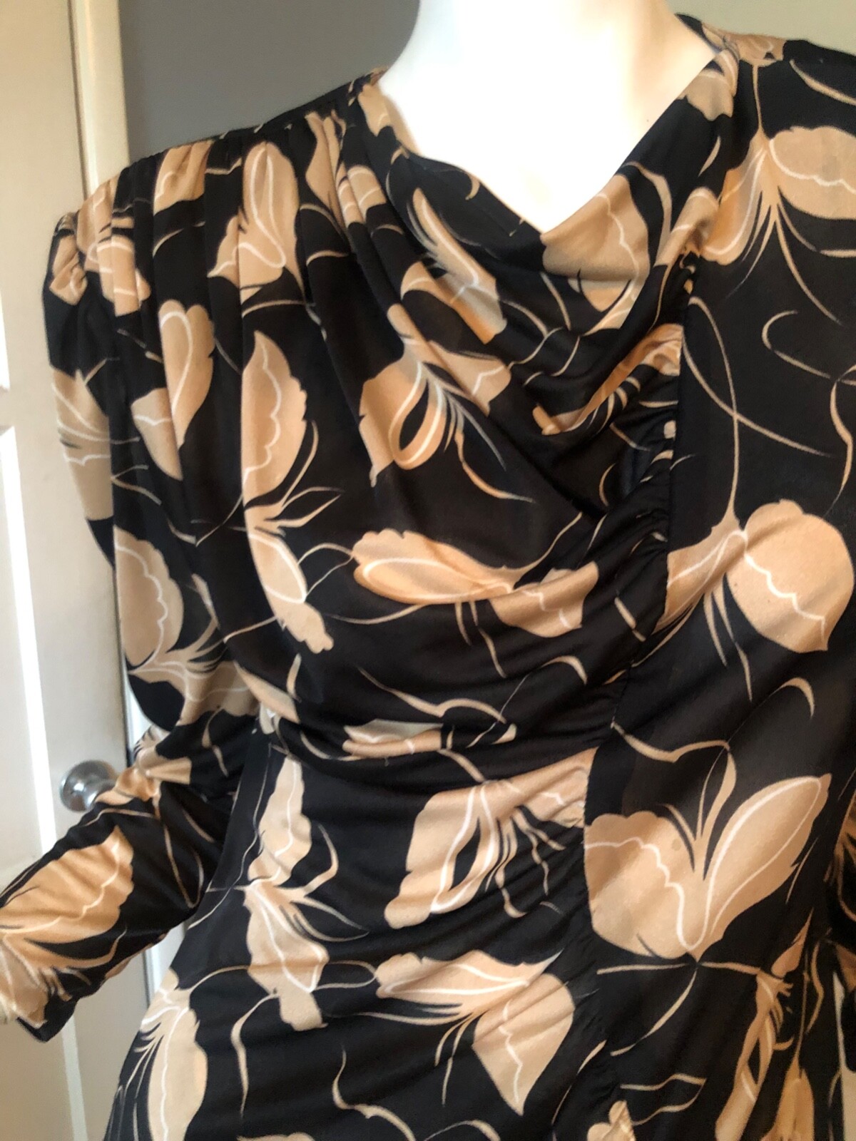 Vtg 70s 80s MATIQUE Dress M BUTTERFLY Print RUCHED Disco SECRETARY Wrap MIDI