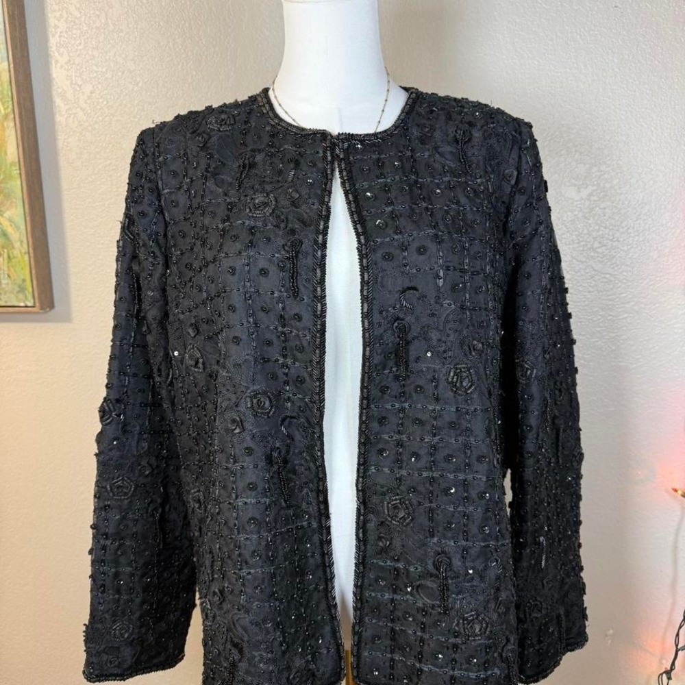 Black Beaded Jacket – Made in USA – Open Front