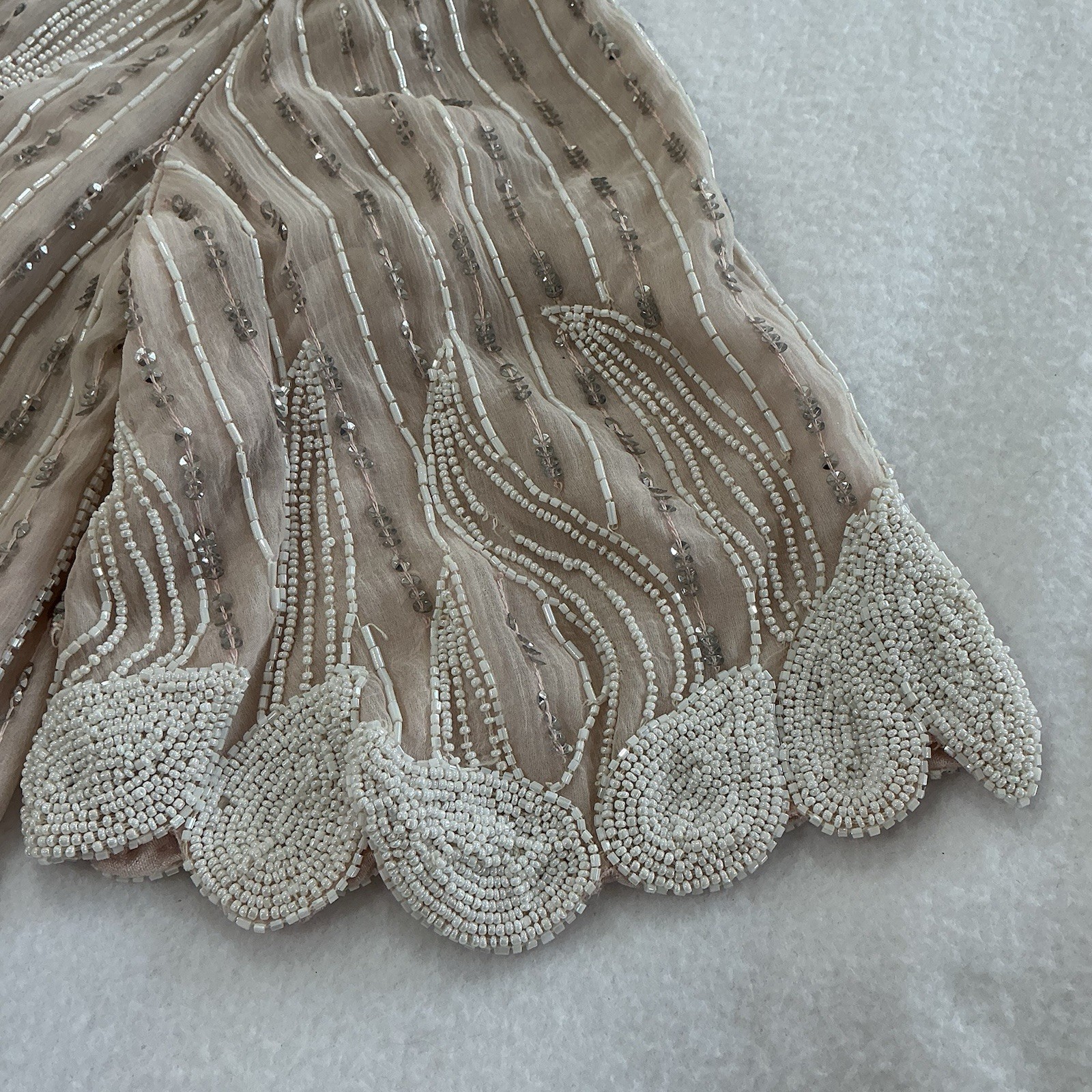 VTG 80’s Beaded Blush Silk Ensemble 1920s Flapper Style Size Med. Hollywood Glam
