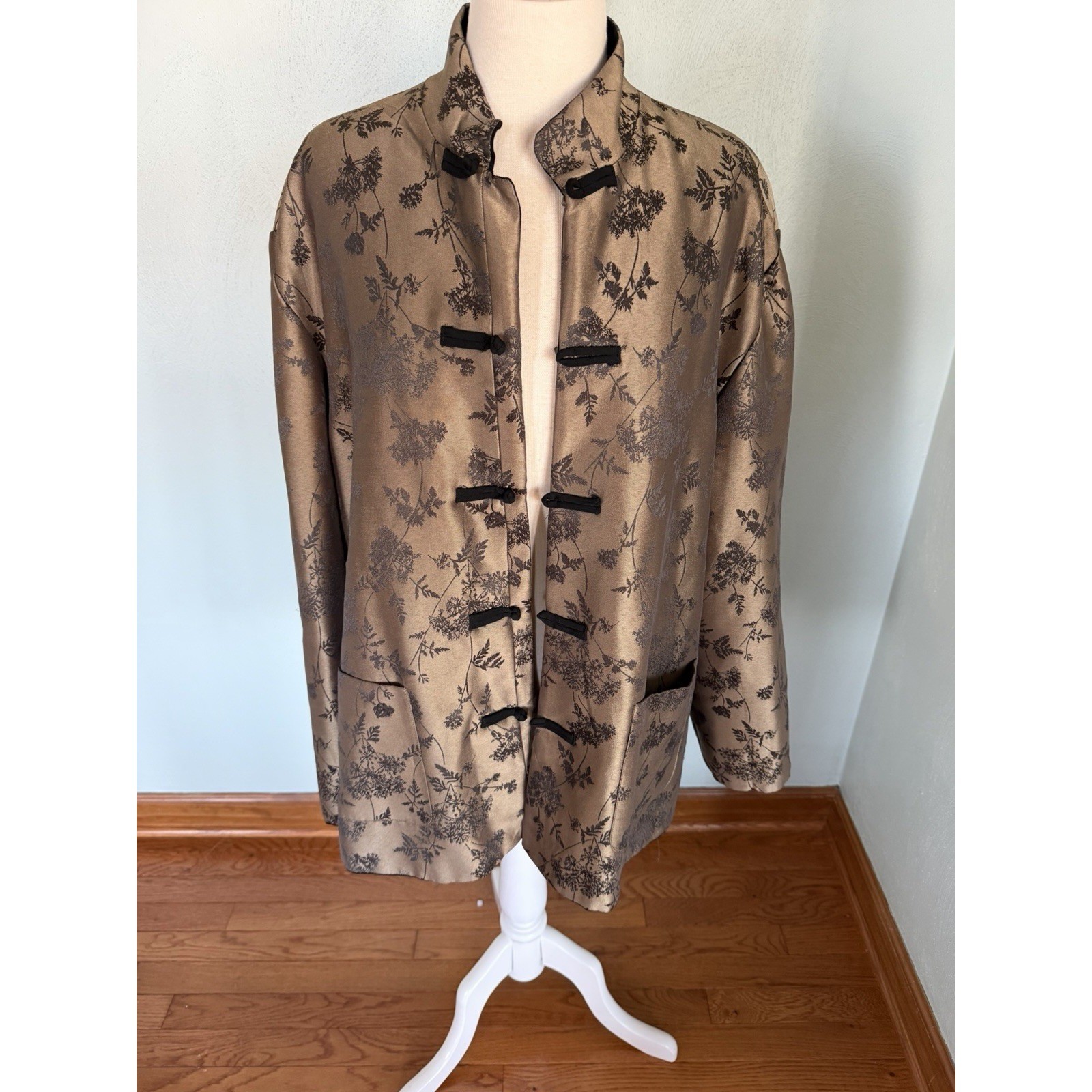 Vintage Chinese Tunic Jacket Kimono Mandarin Collar Frog Button Closure Sz XL