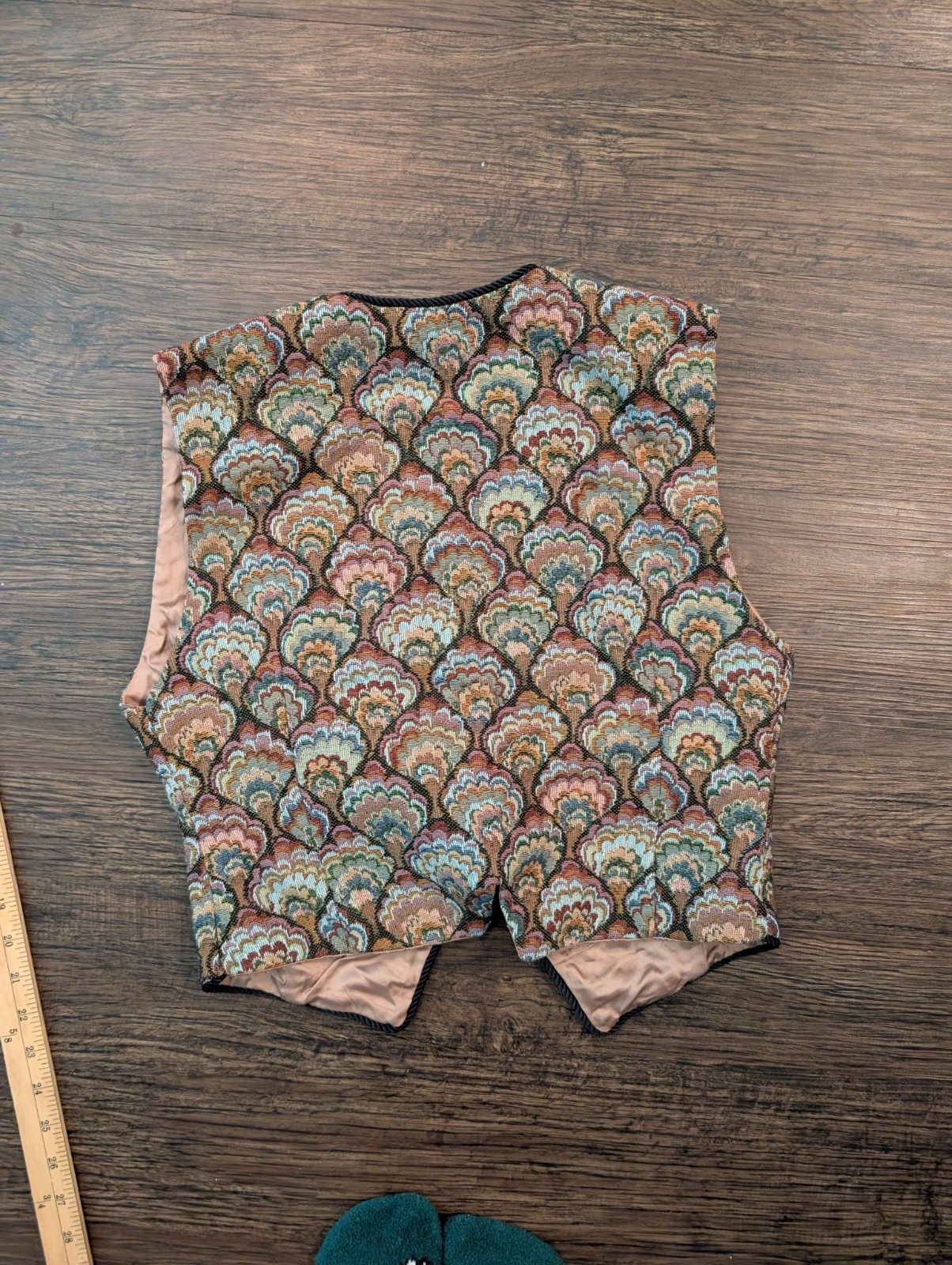 Vtg 90s Handmade tapestry vest earthtoned shell pattern Grunge Whimsygoth Boho