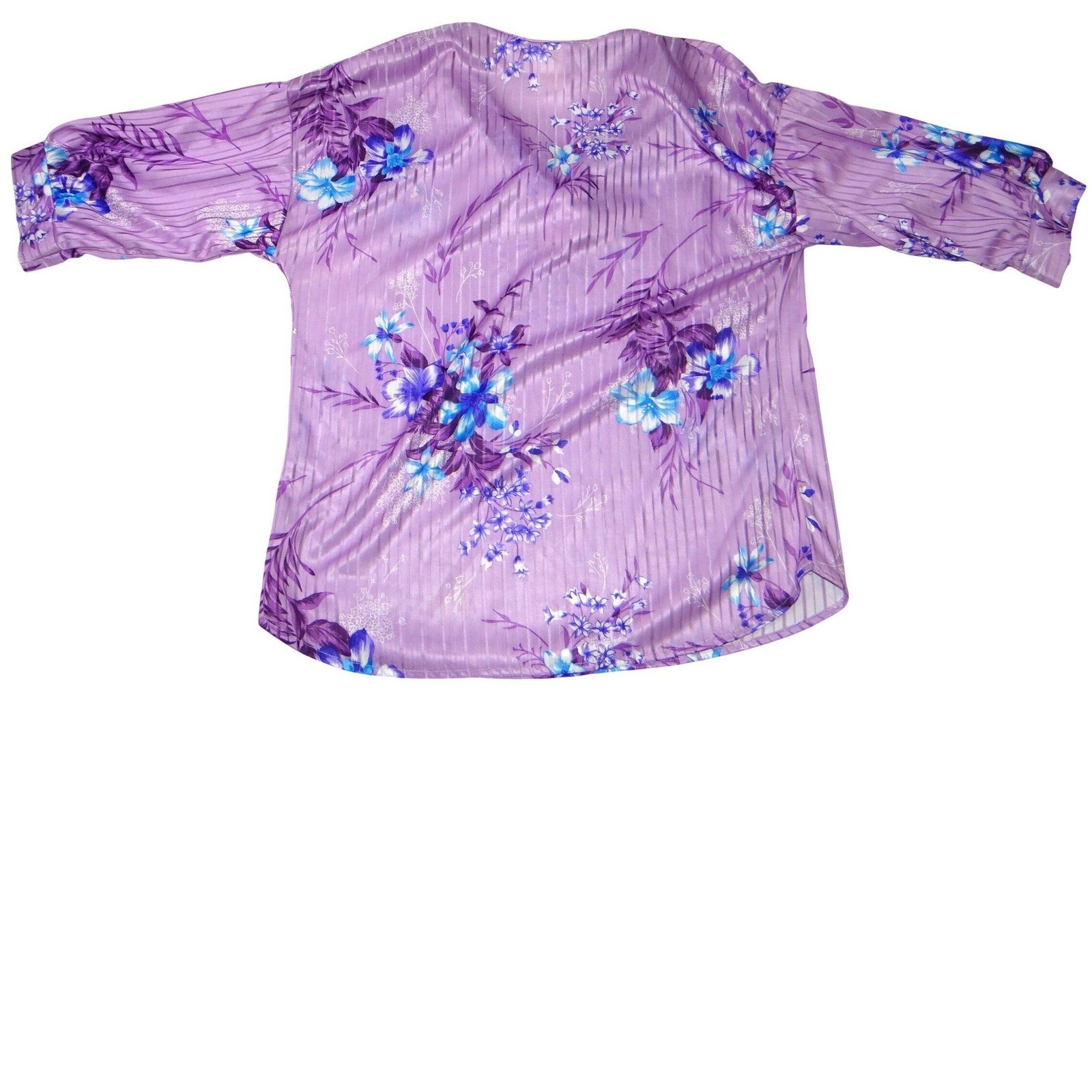 Vintage 14th Place California Purple Floral Shadow Stripe Popover Blouse Medium