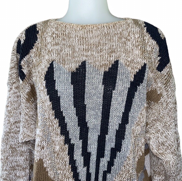 Vtg 80s/90s Bonnie Boerer Oversized Sweater~Geometric~Metallic~See Measurements