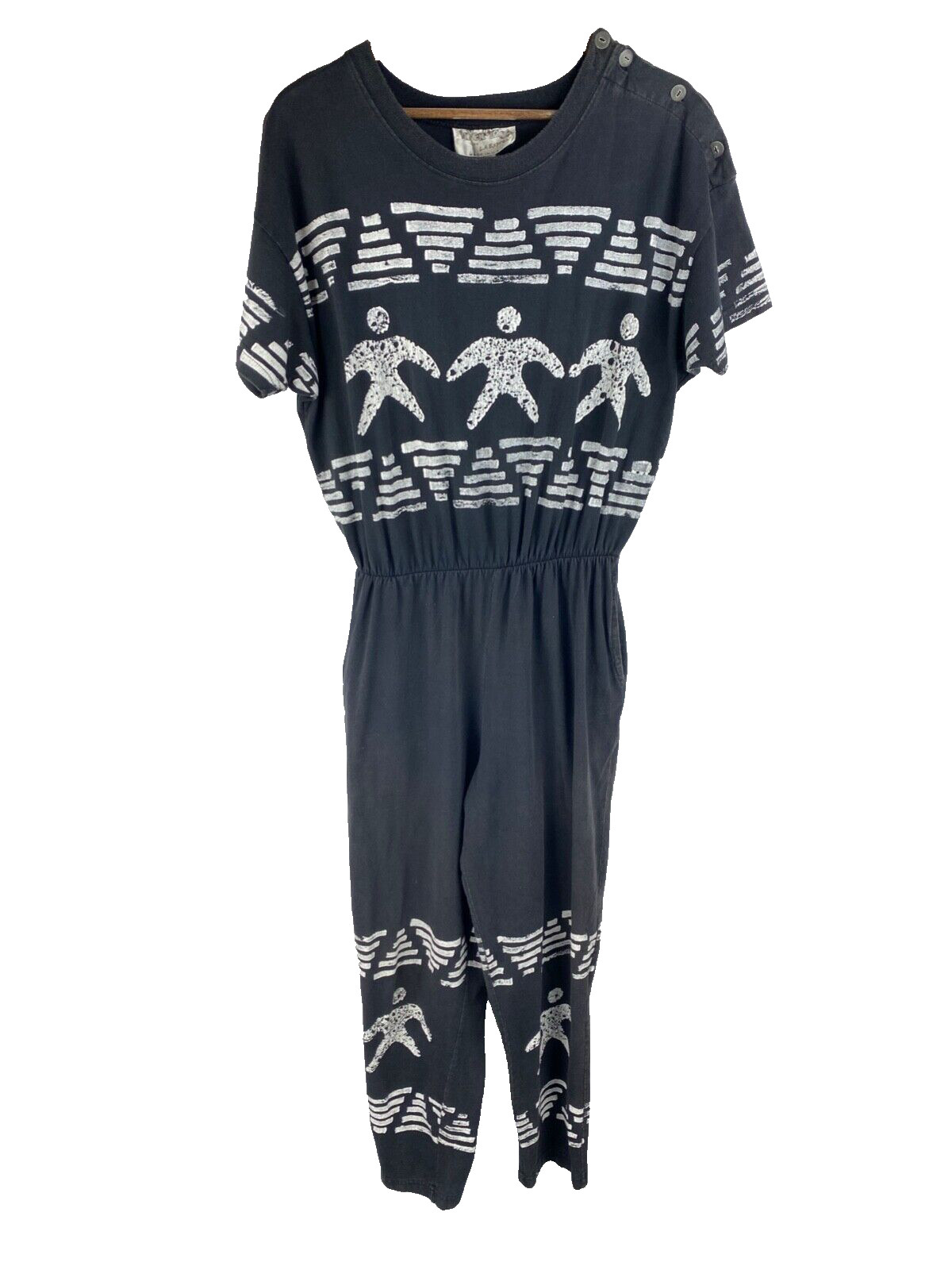 80s Vtg Inventions L.A. Express Printed Jumpsuit Black Art to Wear Abstract