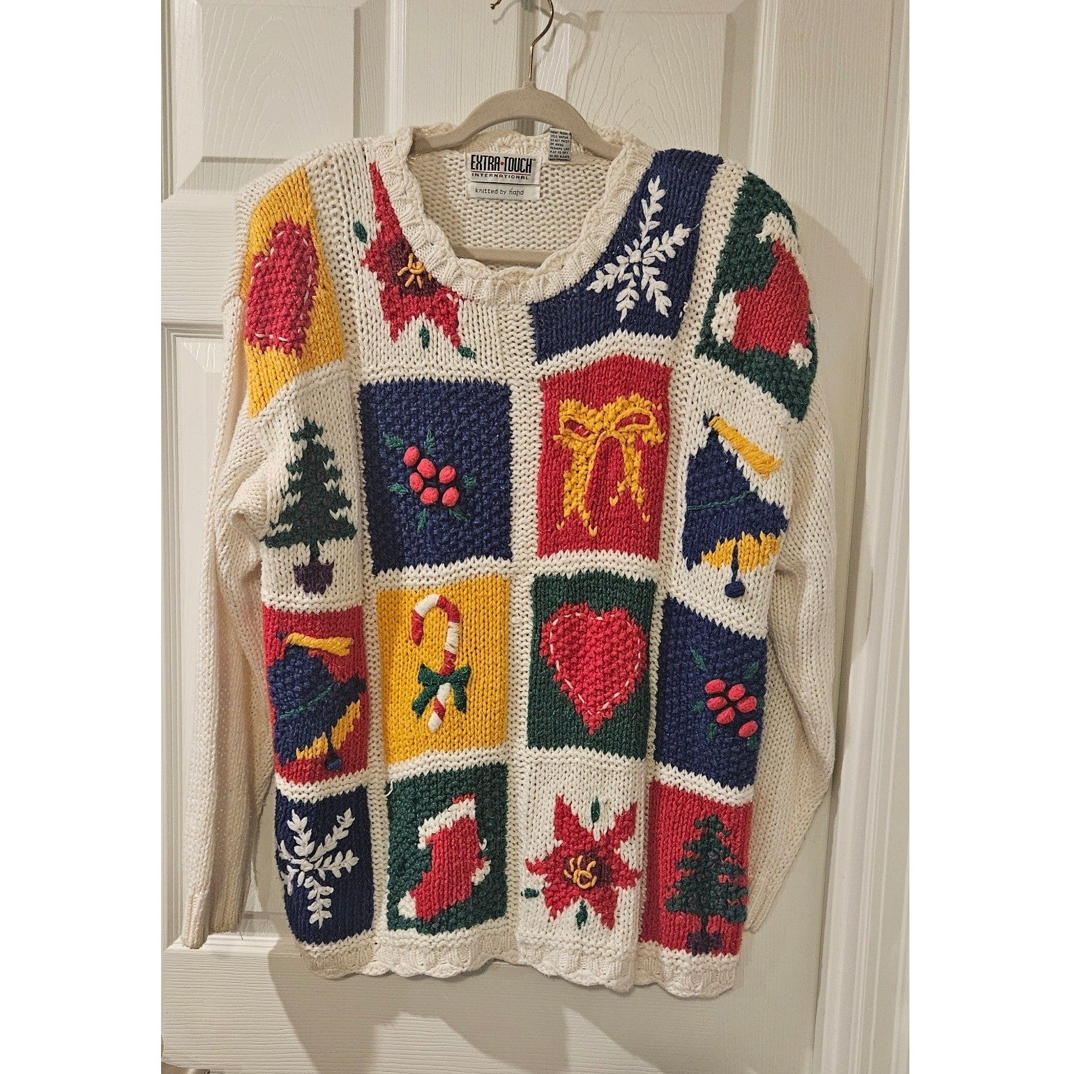 Vintage Hand Knit Granny Square Sweater Womens 3X Grandmacore Cottagecore