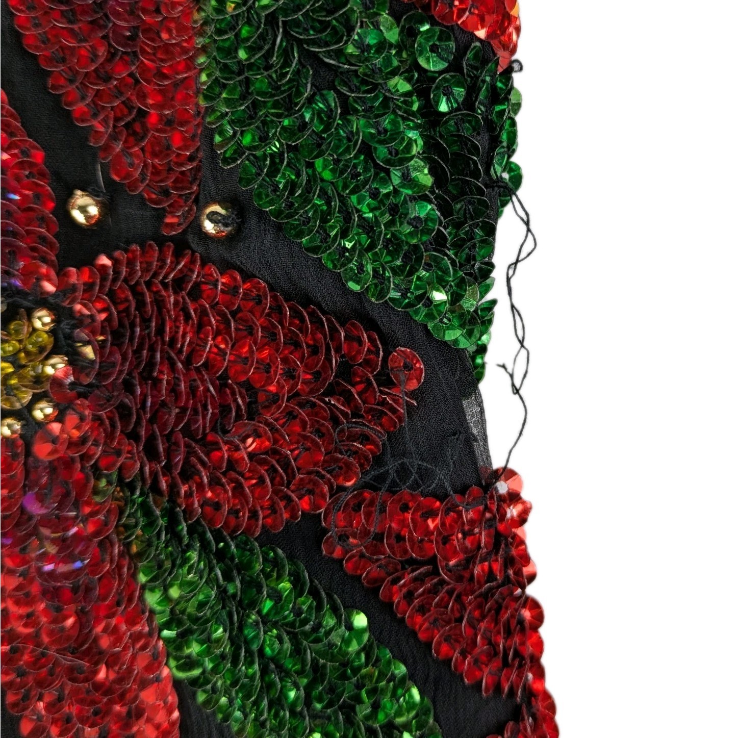 Vintage Laurence Kazar 3X Beaded Sequin Poinsettia Christmas Top Bling Evening