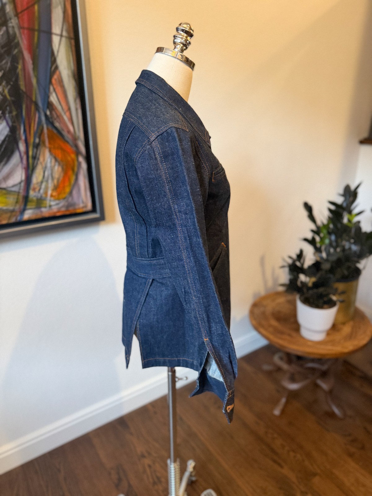 Vintage 70s Palmor’s Denim Jacket Deadstock NWOT Unworn Tunic Orange Stitching