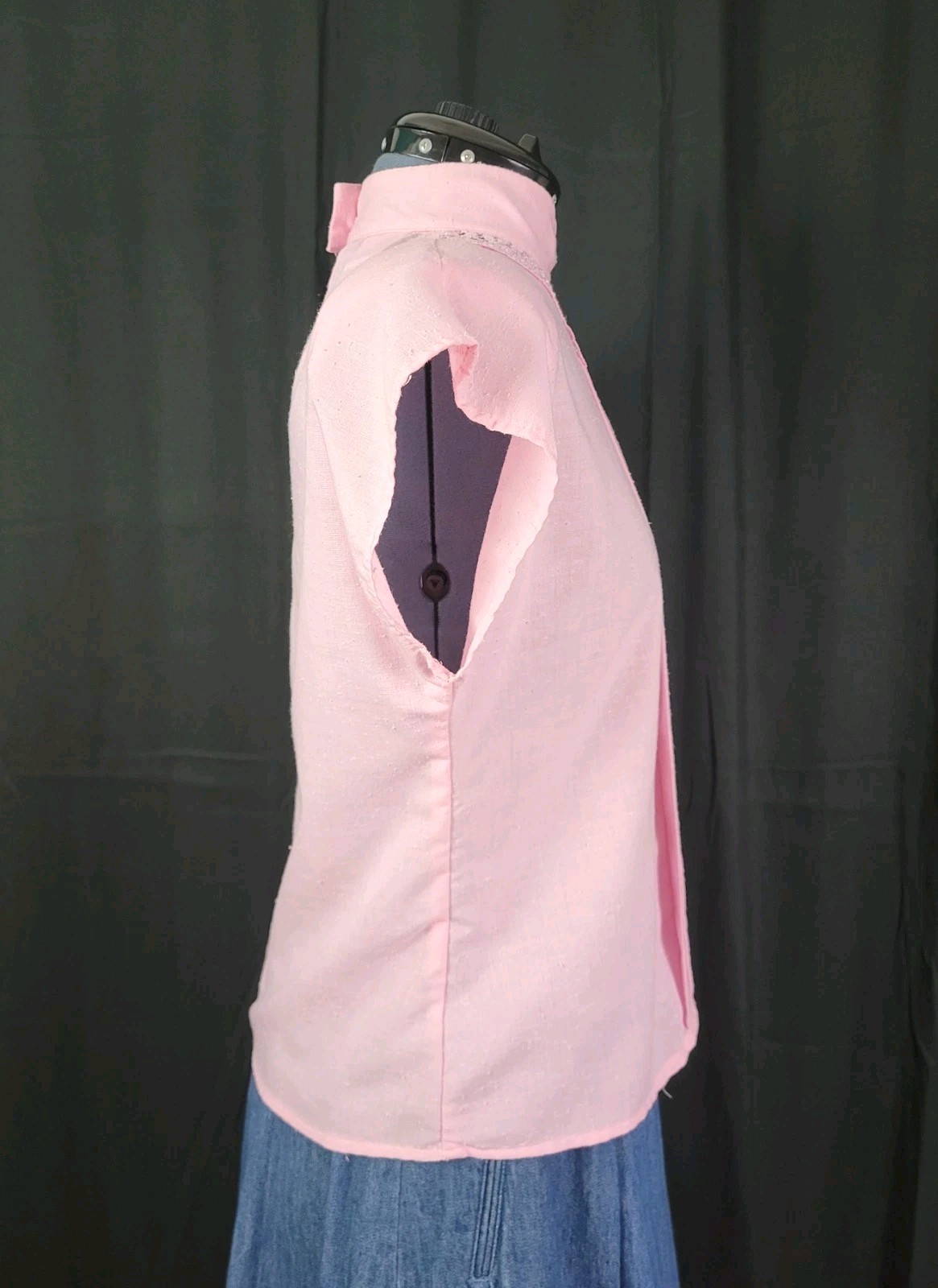 Vintage At Once Pink Drop Shoulder Blouse w Lace Neckline Size Small