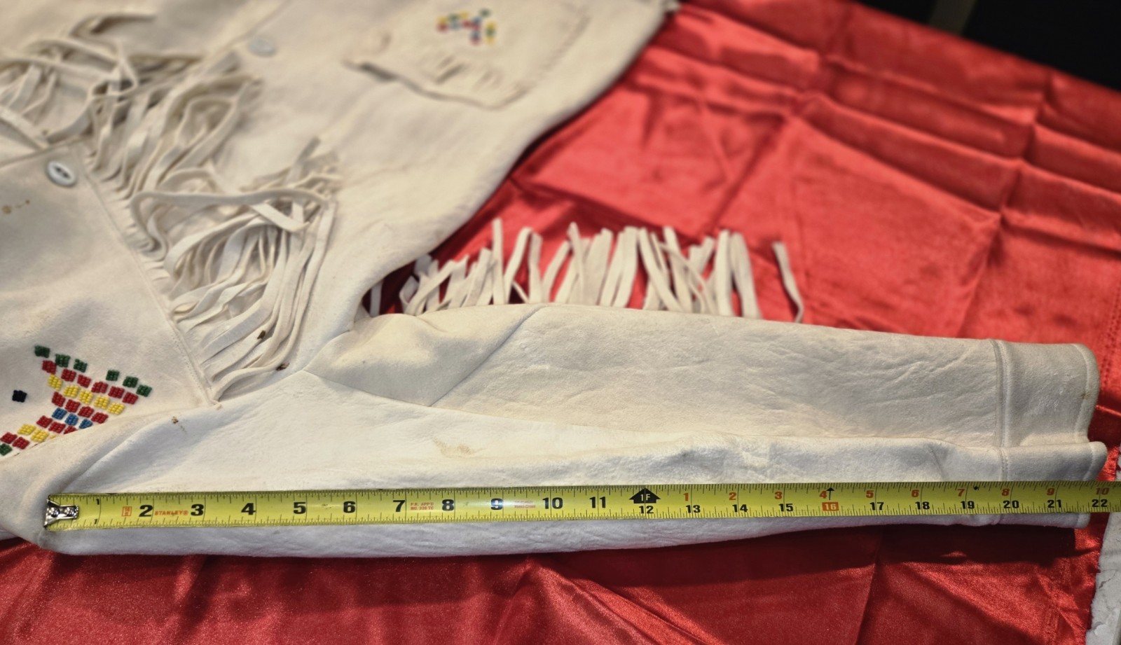 Handcrafted Vintage Native American White Elk Leather Fringed Jacket Womens S/M