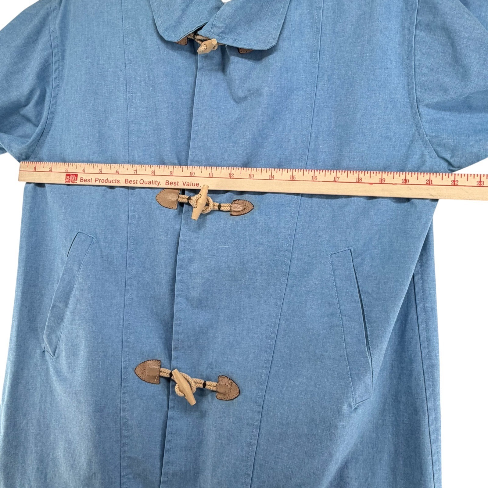 Vintage Chambray Toggle Coat Jacket Wooden Rope Lagenlook Coastal Womens Small