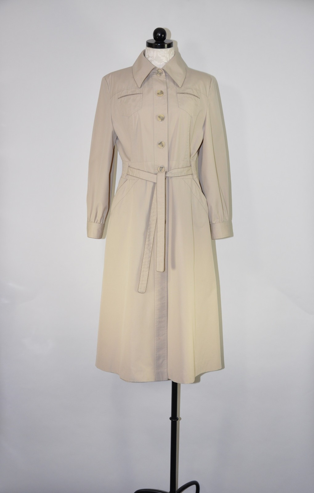 80s Vintage Classic Tan Khaki Cotton Blent Waterproof Rain Trench Coat Women S M
