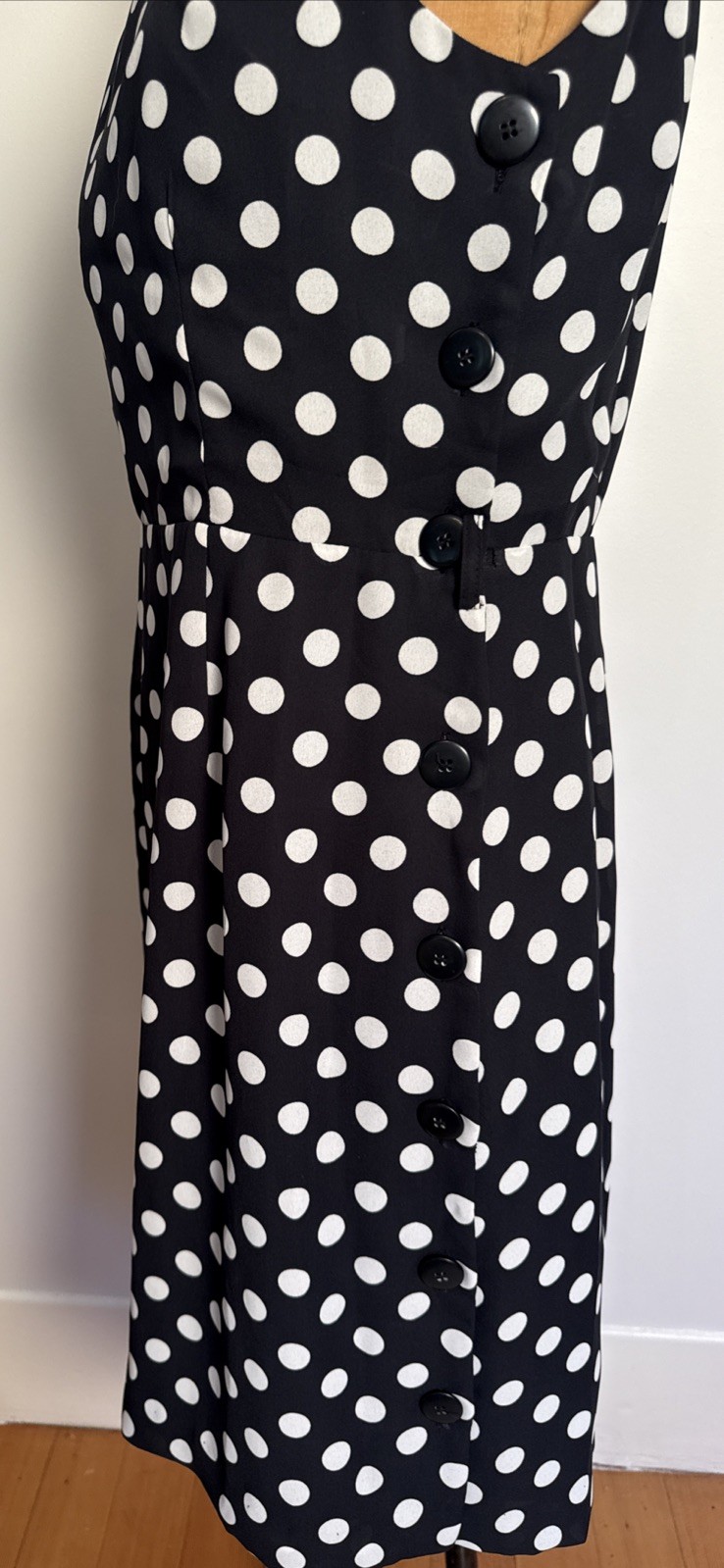 Vintage Polka Dot JRT Newport News Dress Chiffon Side Button Classic Preppy L