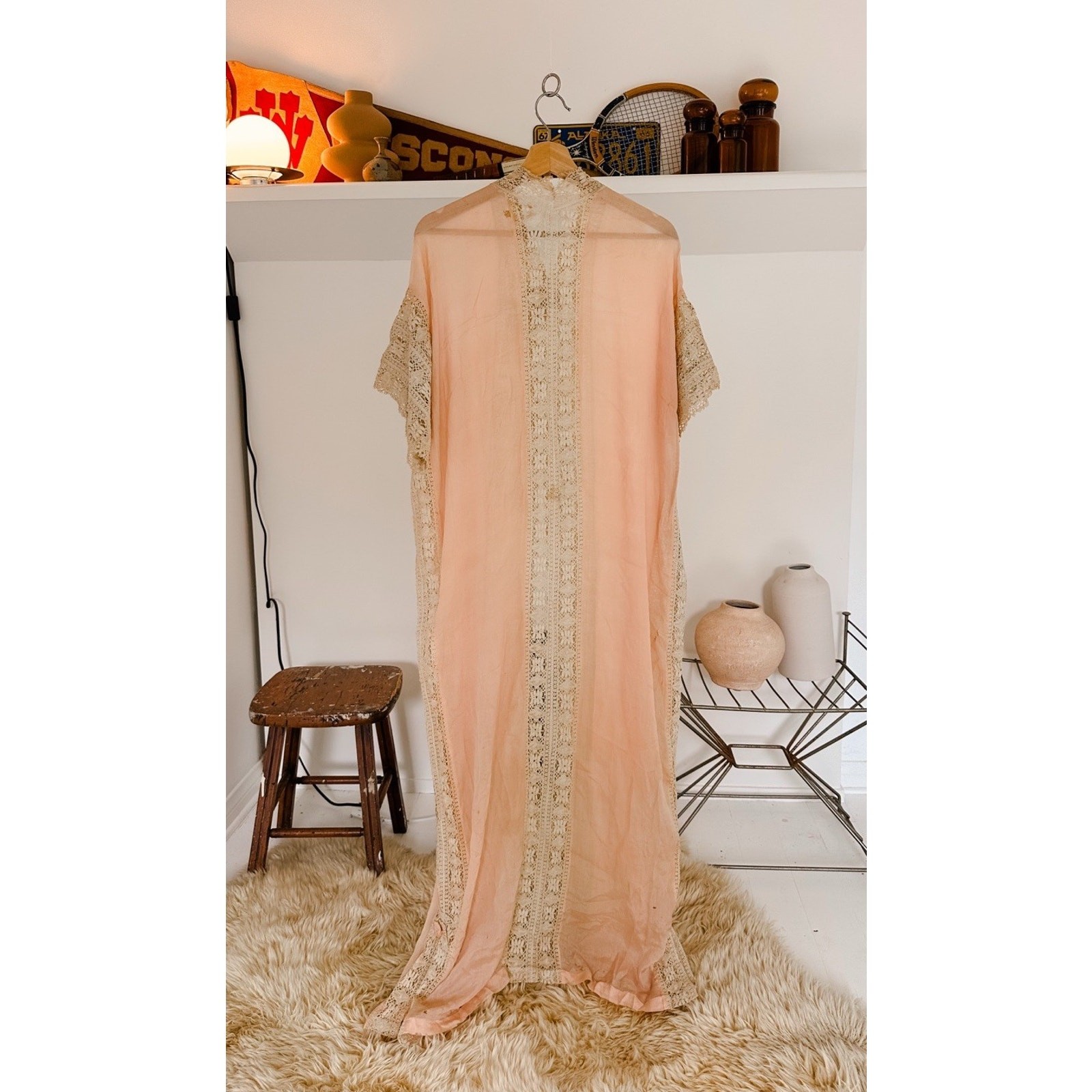 1930s Vintage Sheer Lace Boudoir Peignoir Gown Romantic Robe READ