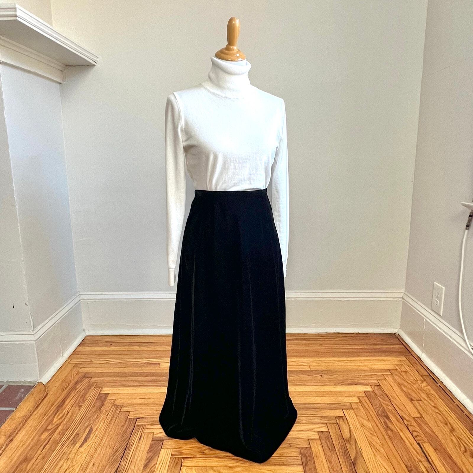 Vintage 90s Talbots Womens Classic Velvet Black High Waist ALine Midi Skirt 6P