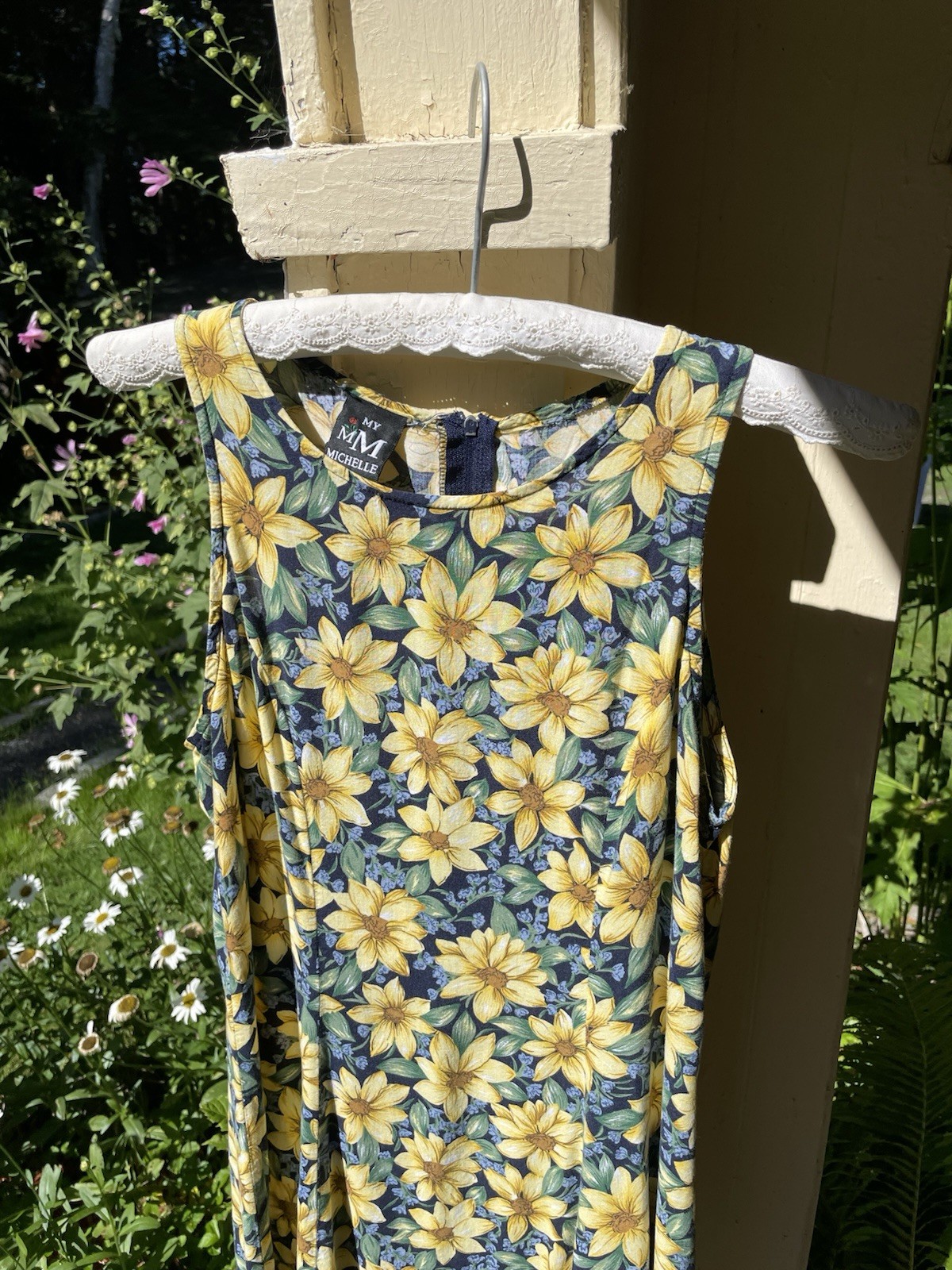 Vintage 90s My Michelle Sun Flower Print Soft Rayon Back Zip Short Dress 9/10