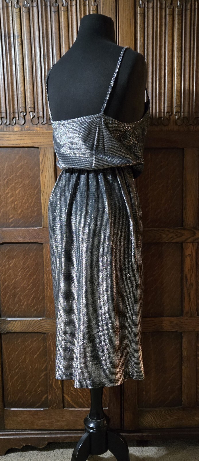 Vintage 70s 80s Disco Shimmering Silver And Black Lurex Size 7 Jr Dressworks