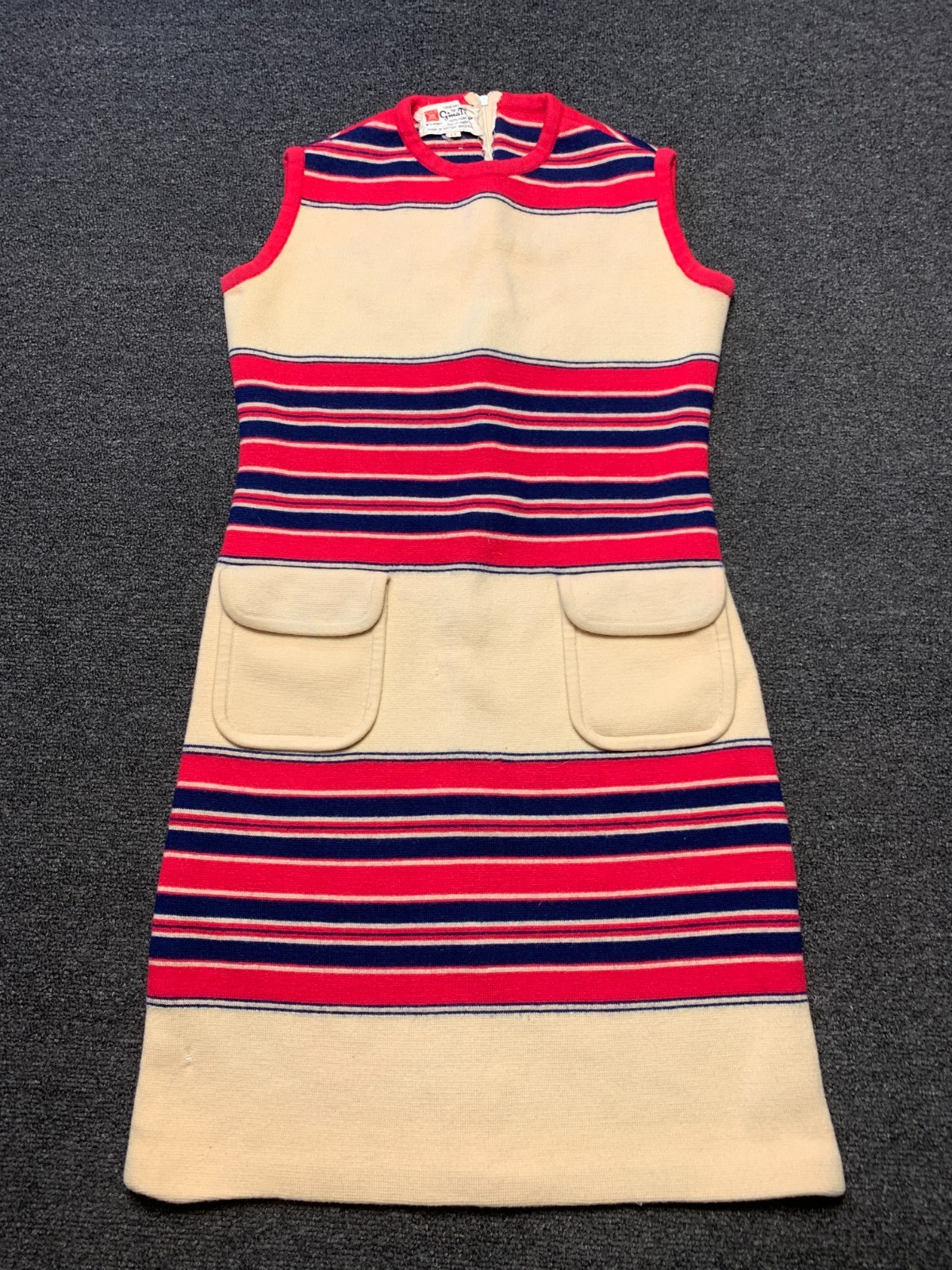 Vintage Gina Teresa Dress Womens 14 Red Wool Jersey 1960s Mod Knit Shift Aline
