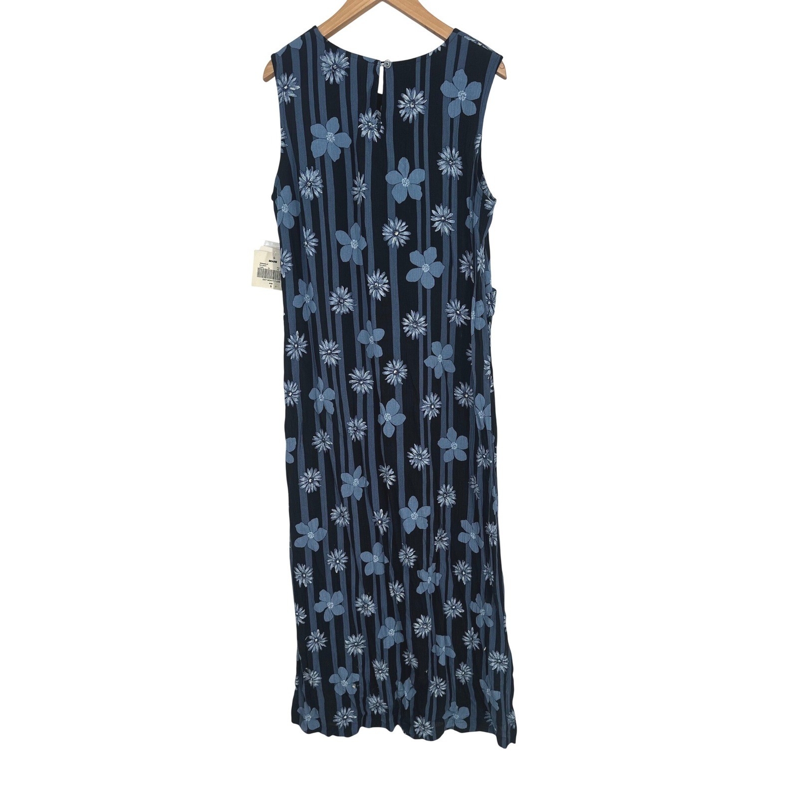 Vintage Sag Harbor Floral Maxi Dress S Blue Sleeveless 90s Cottage Boho Retro