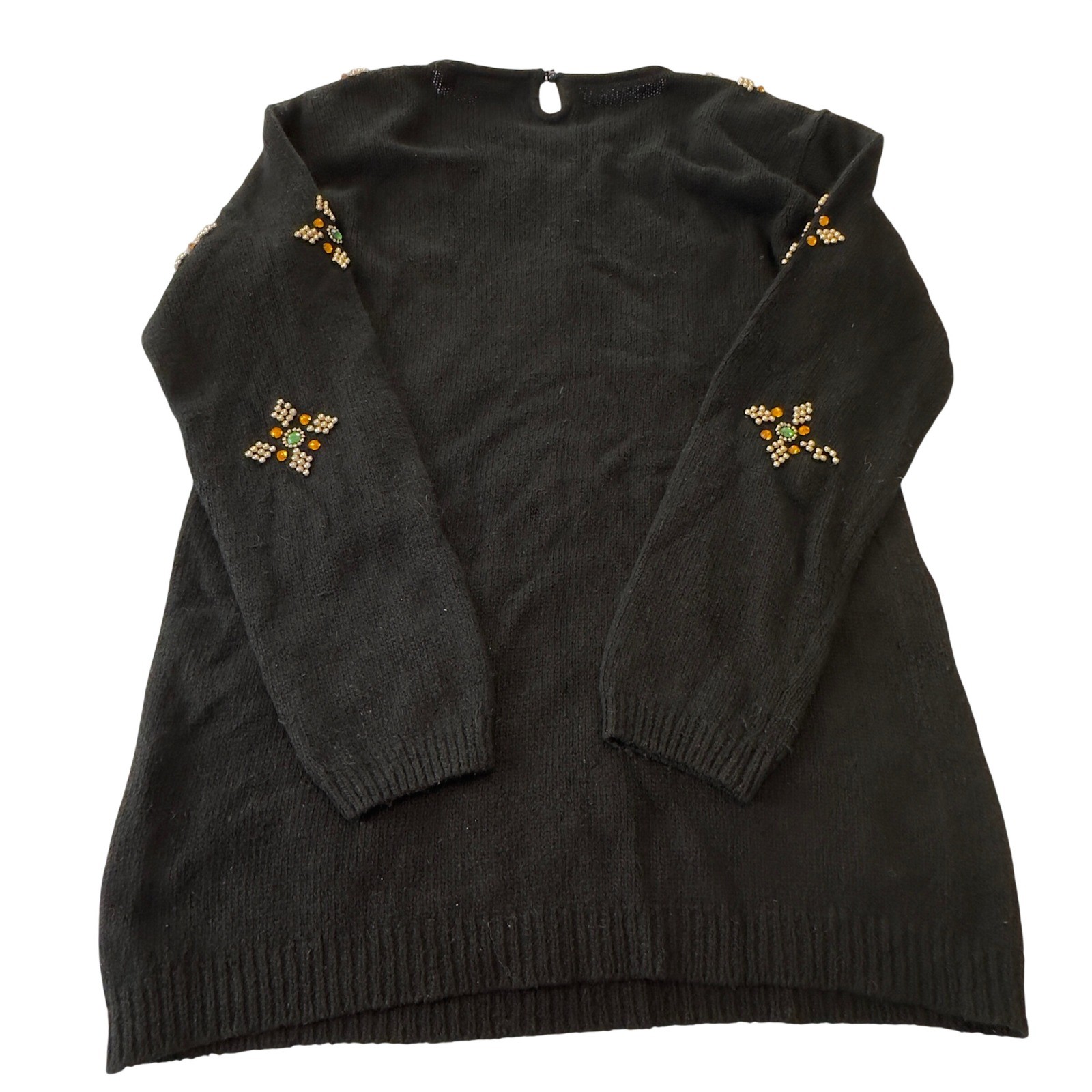 Work in Progress Gladys Bagley Vintage Beaded Silk Angora Sweater Black Medium