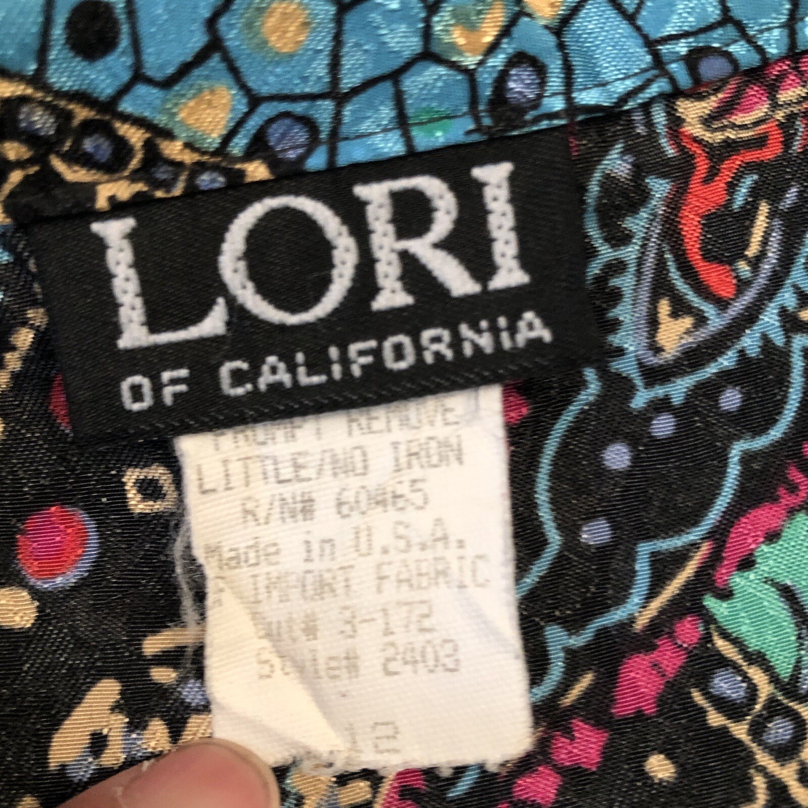 Vtg Lori Of California Blouse Womens Multicolored Paisley Sz 12 Smocked Waist