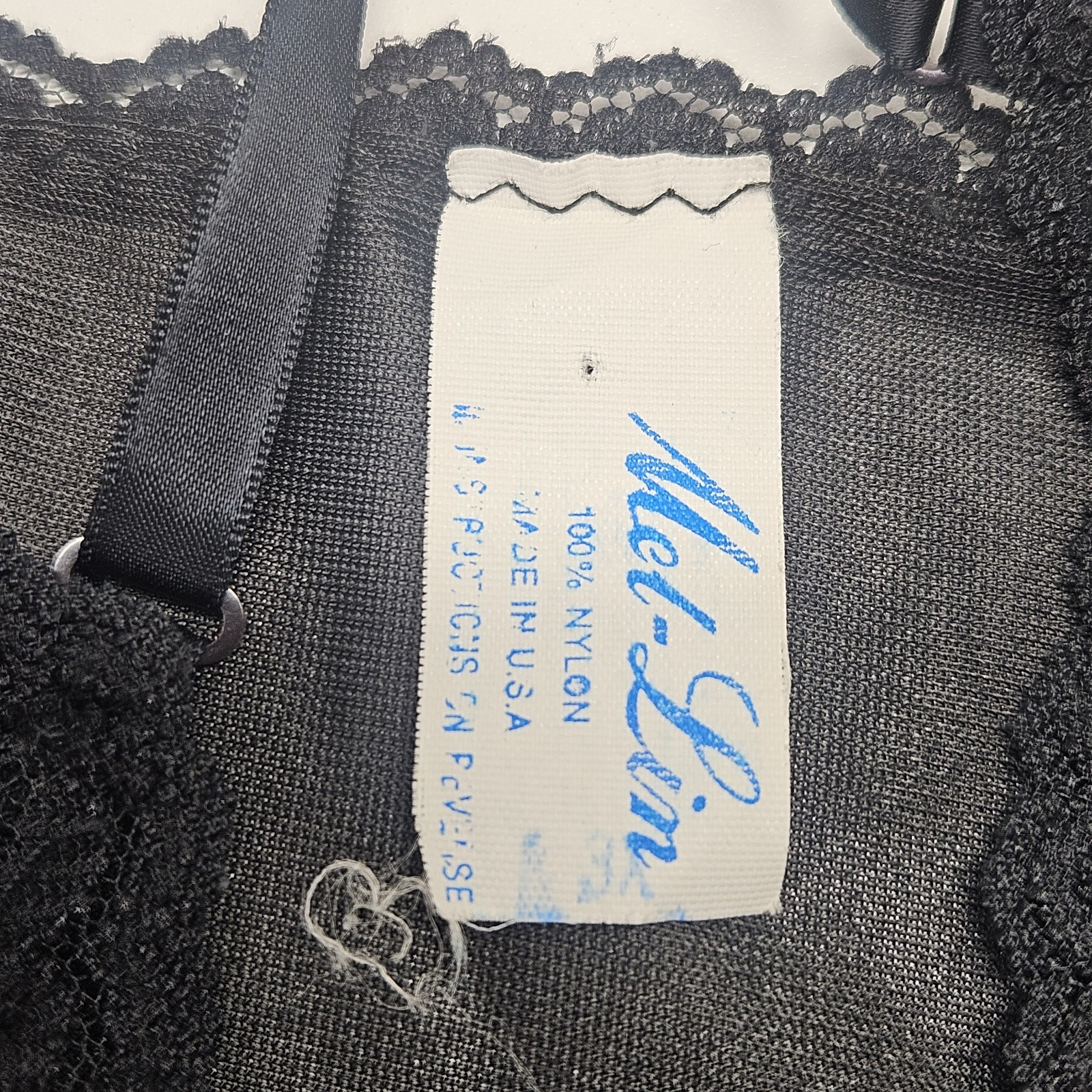 Vintage Women’s Black Mel-Lin Nylon Camisole Slip Set Lace Trim XL Glam Pin Up