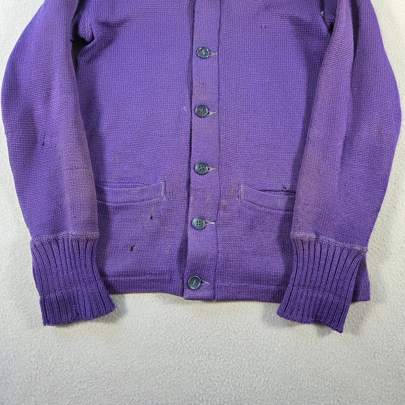 Vintage Puritan Sweater Womens Small 50s Wool Cardigan Faded Indigo Varsity